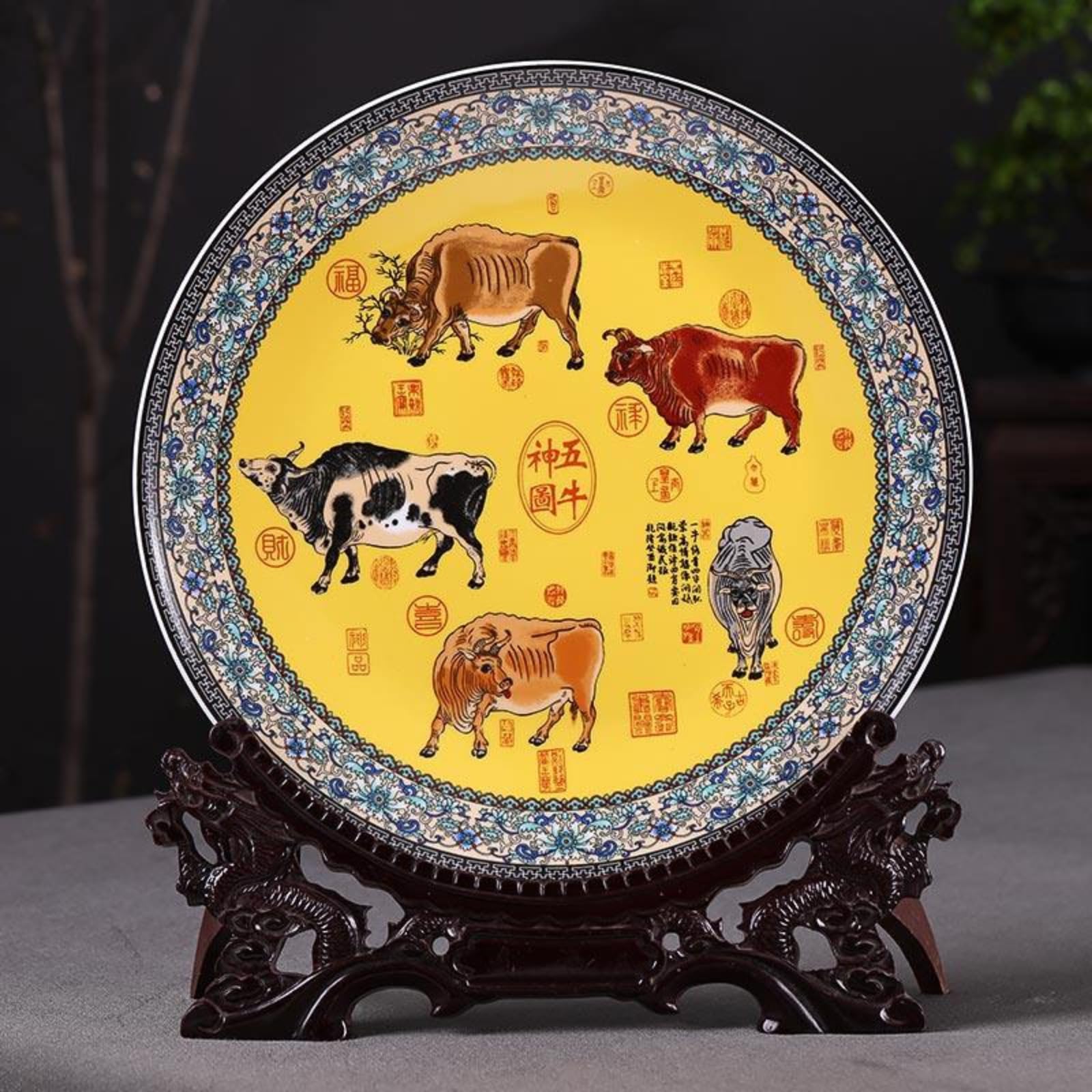 Assiette décorative Jingdezhen céramique 26 cm style chinois salon décoration artisanale