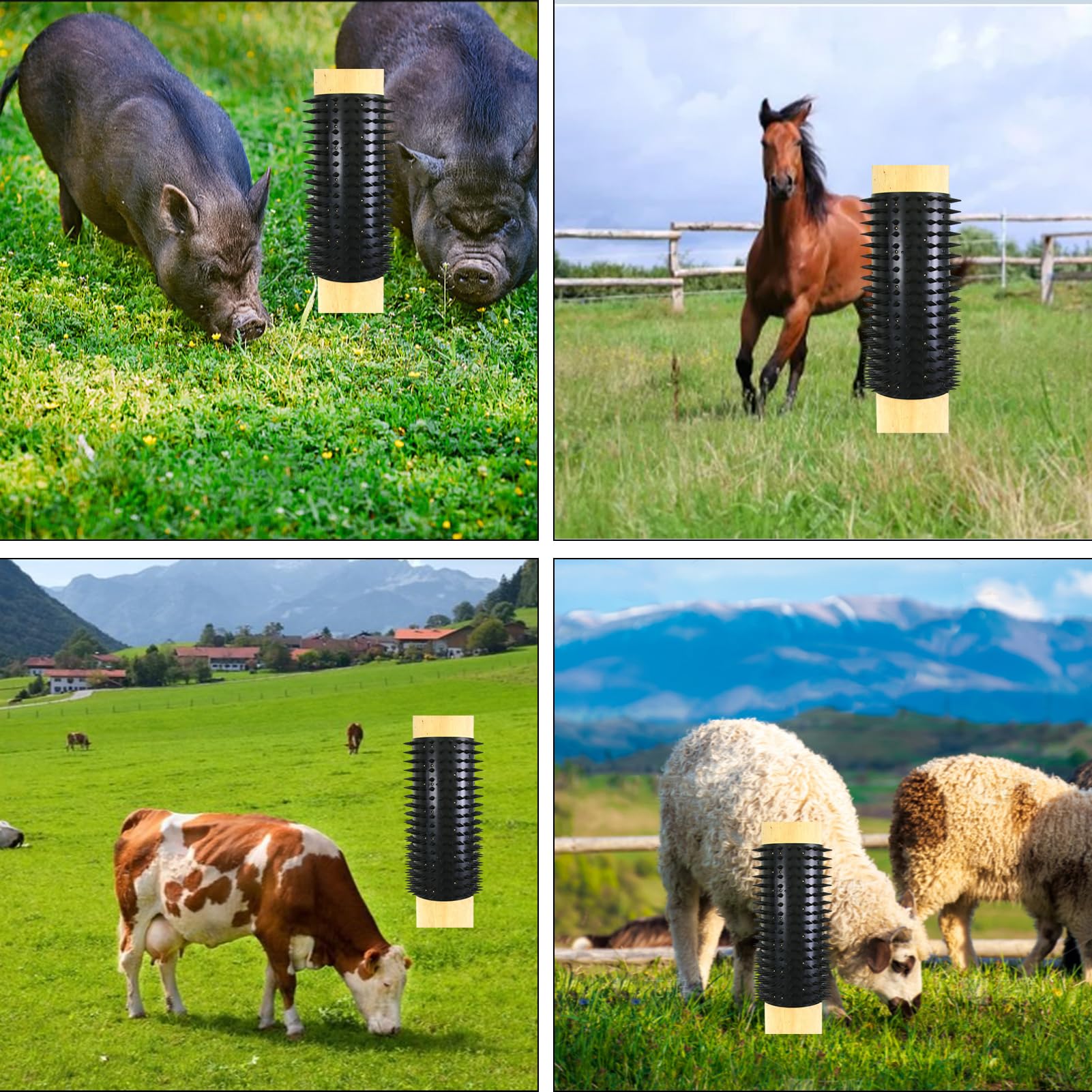 Juego de 2 cepillos de masaje Equine Bovine, juego de cepillos de masaje para caballos, raspadores equinos, ovejas y caballos, asistente para picores para pequeñas granjas, pastos familiares, establos