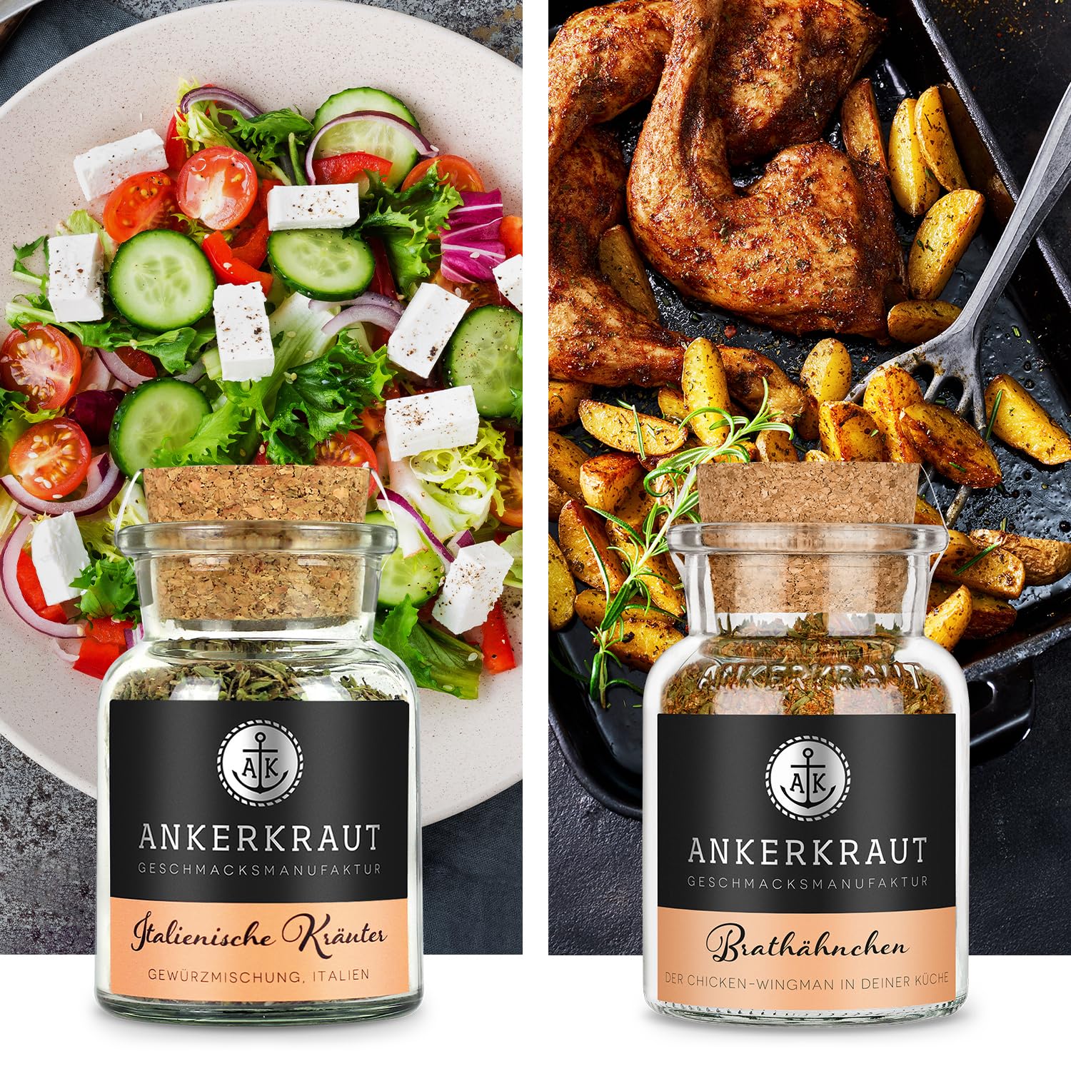 Ankerkraut Best of Kochbuch-Set mit 12 Korkengläsern, 1000g Gewürze plus Kochbuch, einfache Rezepte zum Nachkochen, Bundle zum Verschenken, ausgewählte Top-Seller