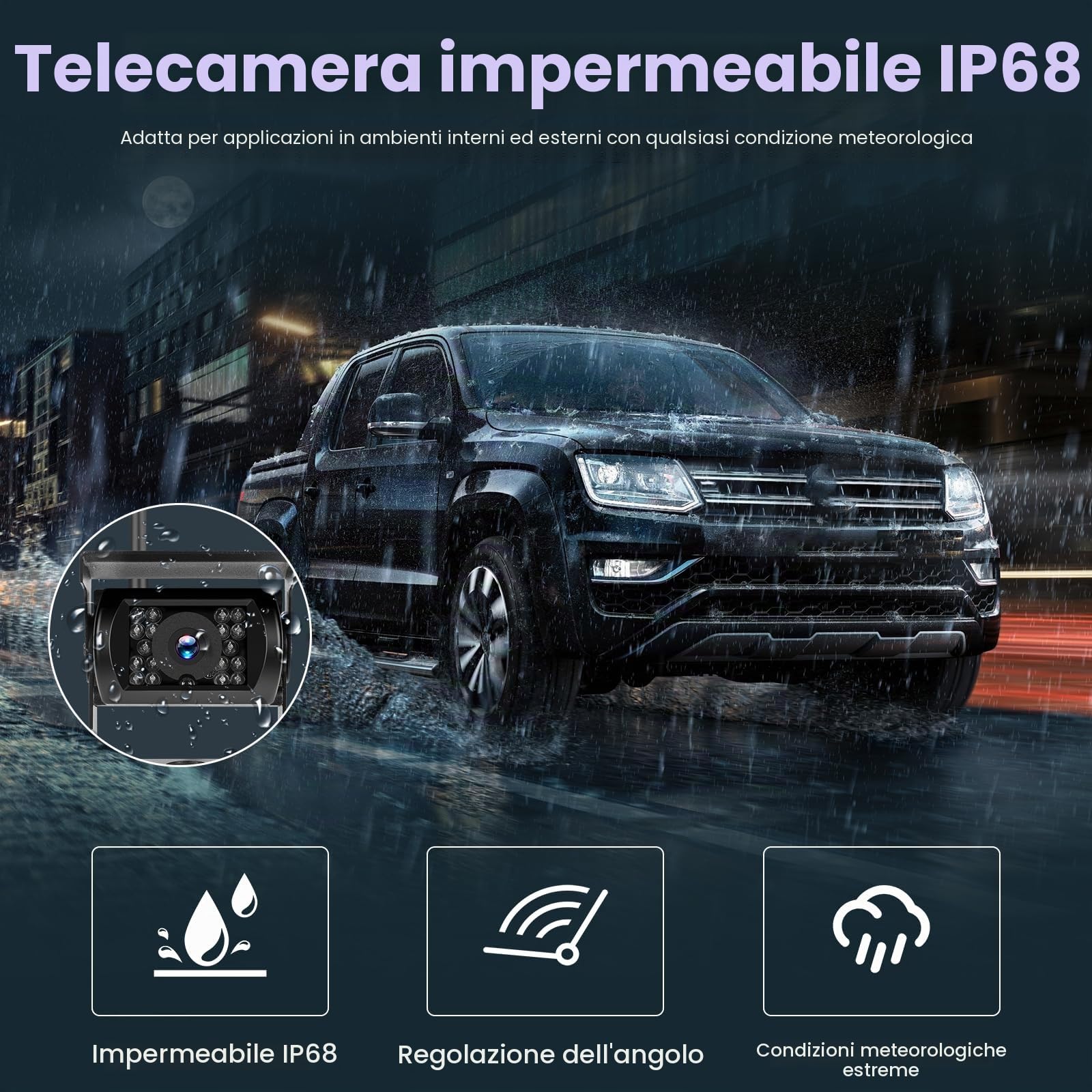 Inefala Telecamera Retromarcia Senza Fili (Doppia) con Monitor HD IPS da 7 Pollici, Targa Retrocamera per Auto Visione Notturna IP68 Impermeabile Telecamera Posteriore per Auto Camion SUV Furgoni