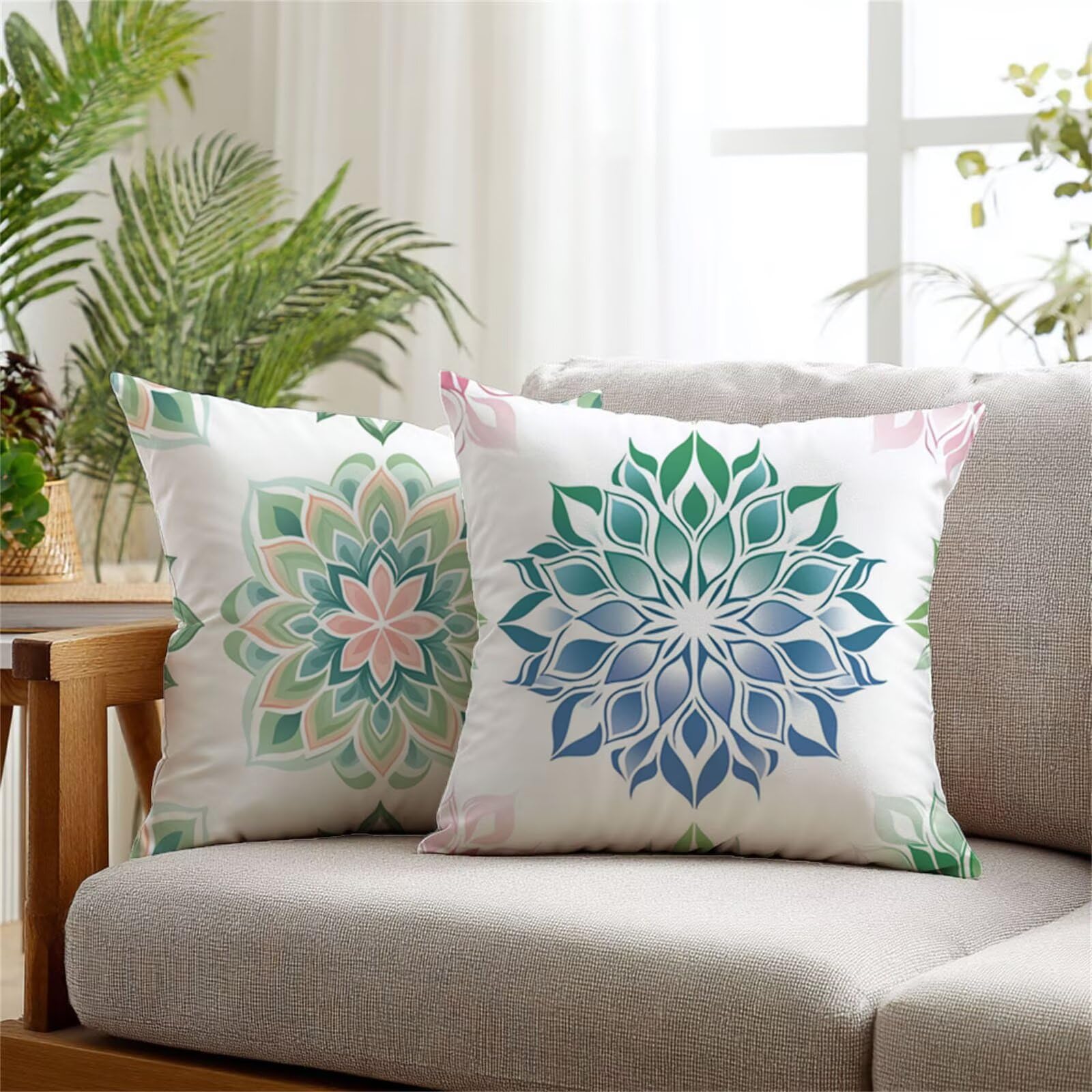 Cuscini per Divano verde Federe Cuscini Divano fiore Copricuscini 60x60cm 2 Pezzi Impermeabili Velluto Federe Cuscino Letto, Stampa Fronte-Retro per Soggiorno Camera Giardino Sedia Donne Regali 1Z-49