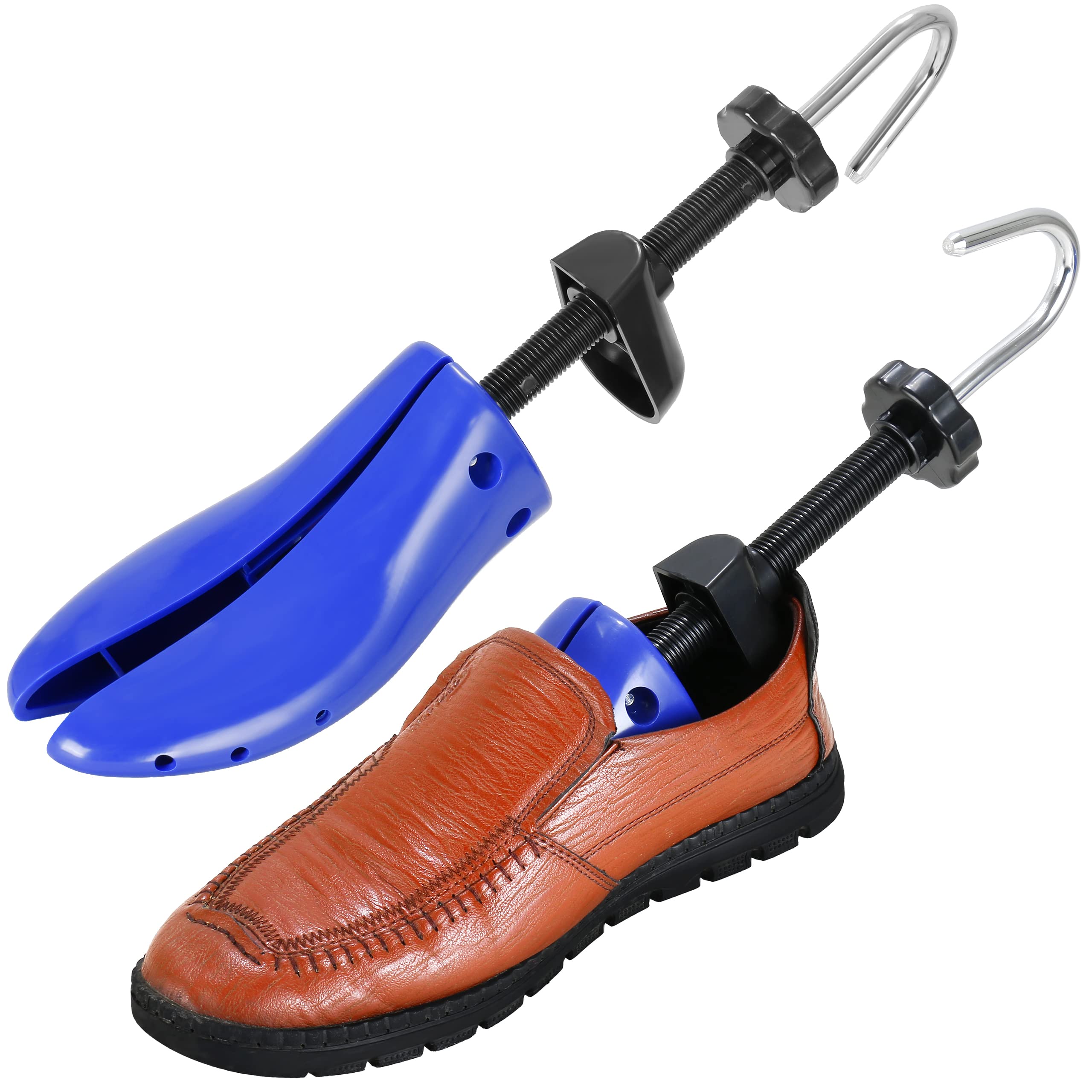 ensanchadores de zapatos (1 par) talla EU 40-47 para hombres, unisex expansor de zapatos de 4 vías, camilla de zapatos, pies anchos, horquilla de plástico para zapatos, azul