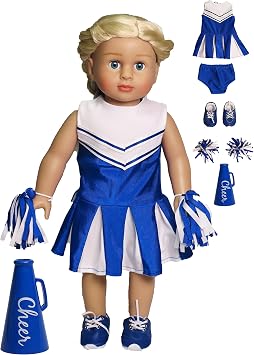 American Fashion World Blue Cheerleading Outfit for 18-Inch Dolls | Accessories Included | Premium Quality & Trendy Design