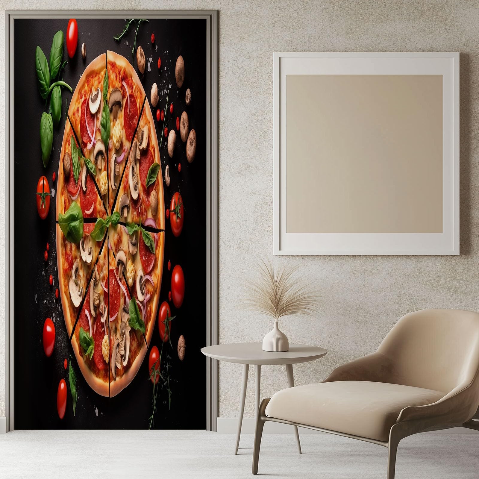 Papier peint pour porte imperméable 83x204 cm autocollant vinyle noir 3D pizza