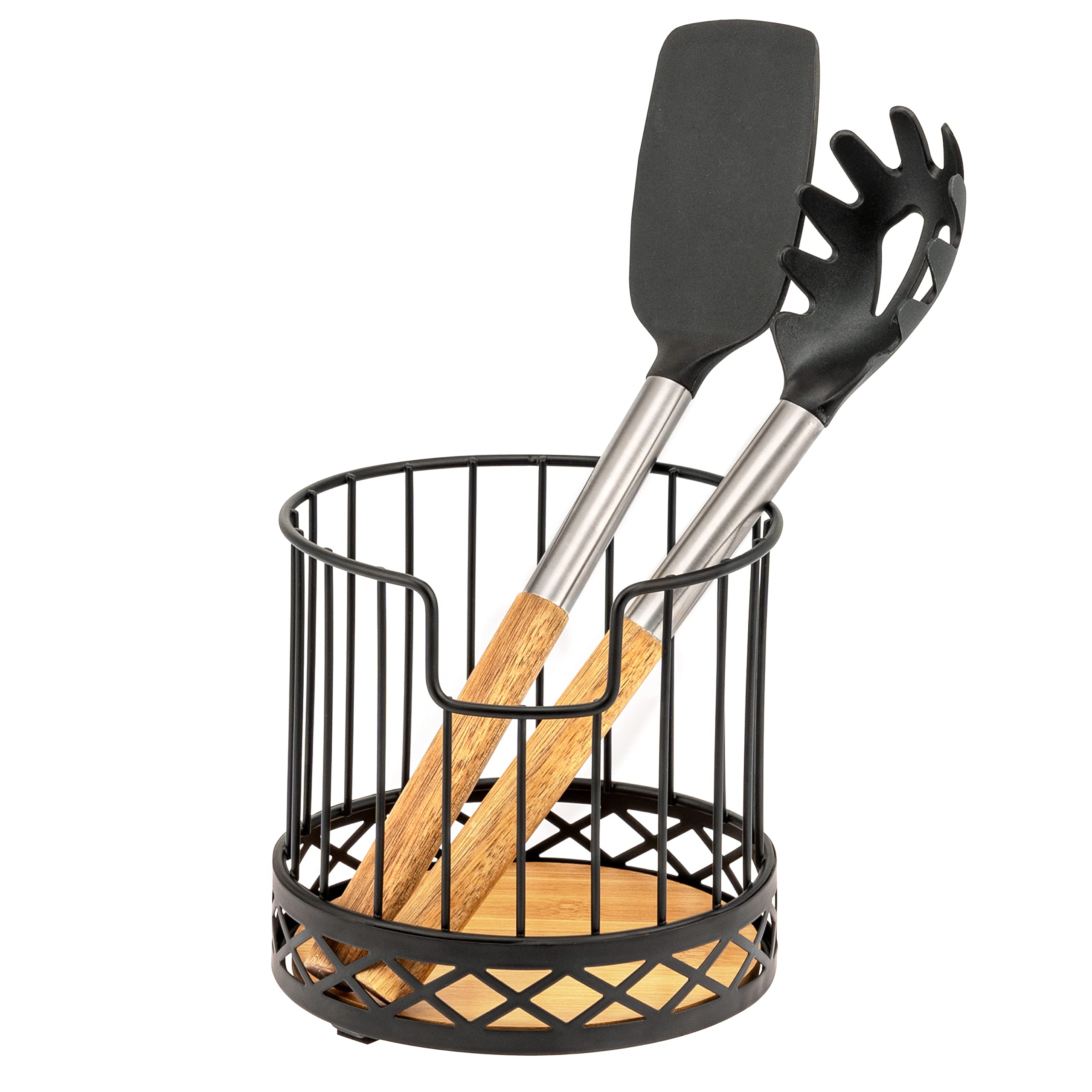 bremermann Kitchen Utensil Holder with Bamboo, Cutlery Holder, Diameter 15.5 x 15 cm, Black