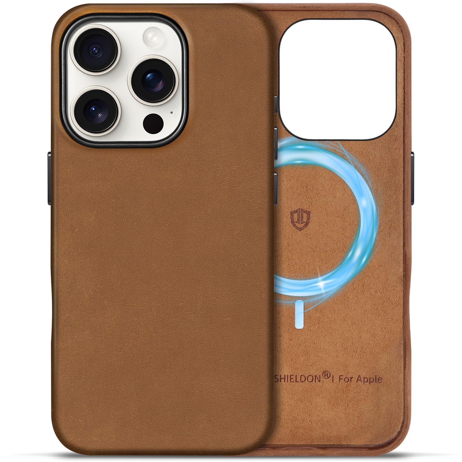 SHIELDON Leather Case for iPhone 16 Pro, Crazy Horse Leather, Magnetic Wireless Charging