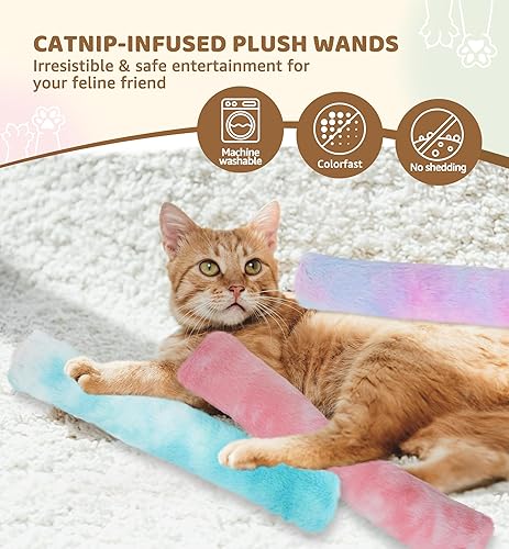 Vista 2 de Paquete de 3 almohadas de juguete para gatos, juguetes de peluche interactivos con hierba gatera en el interior, suave y duradero, juguete