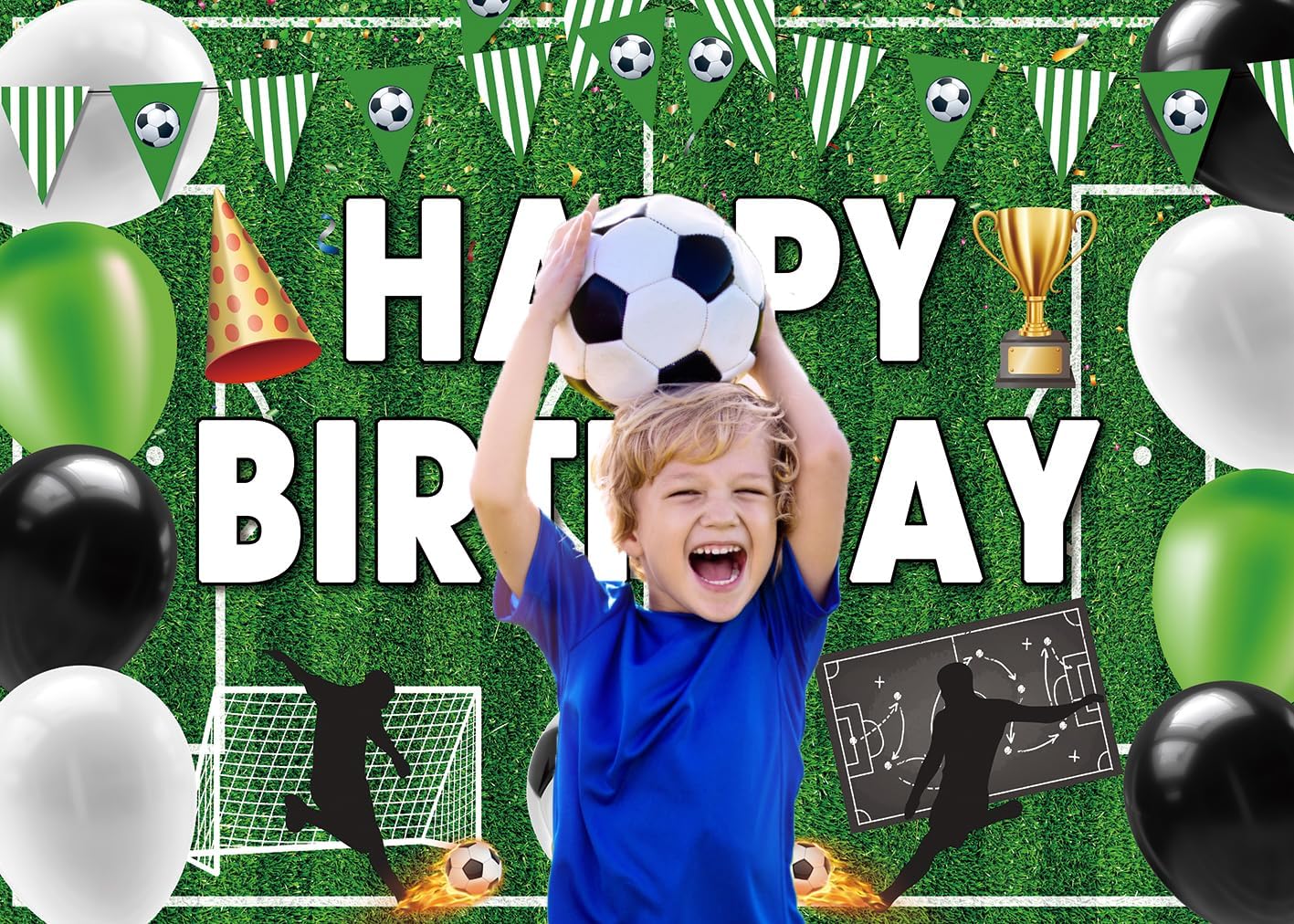 Soccer Birthday Party Backdrop Football Field Photo Background Sports Theme Birthday Decoration Banner for Boys Birthday Party Cake Table Decor Background (7x5FT(210x150cm)) - Image 4