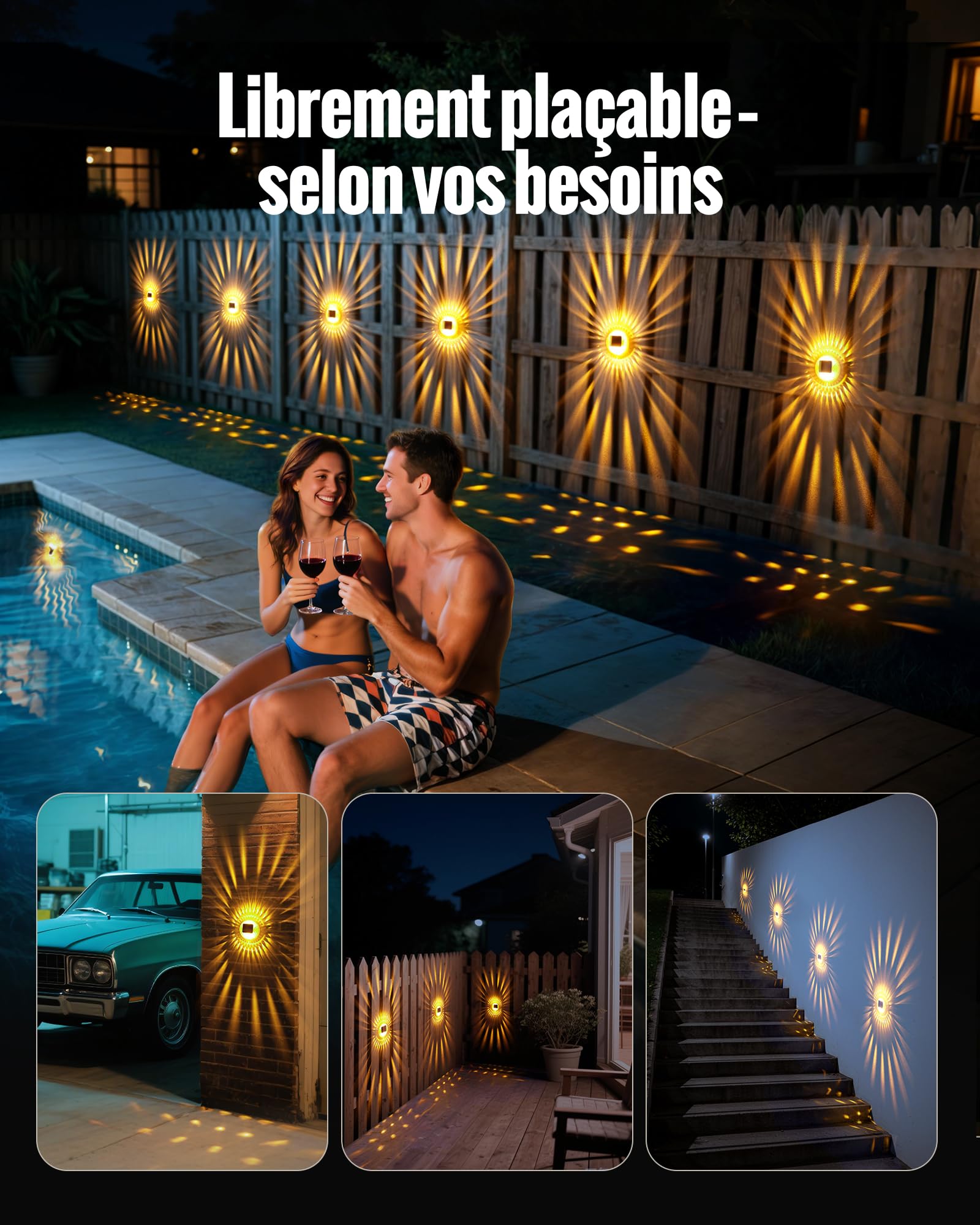 AGPTEK Lampes Solaires de Clôture Déco Coquille 360° Transparent IP65 Étanche Jardin Extérieure Panneau Solaire Incliné 8PCS