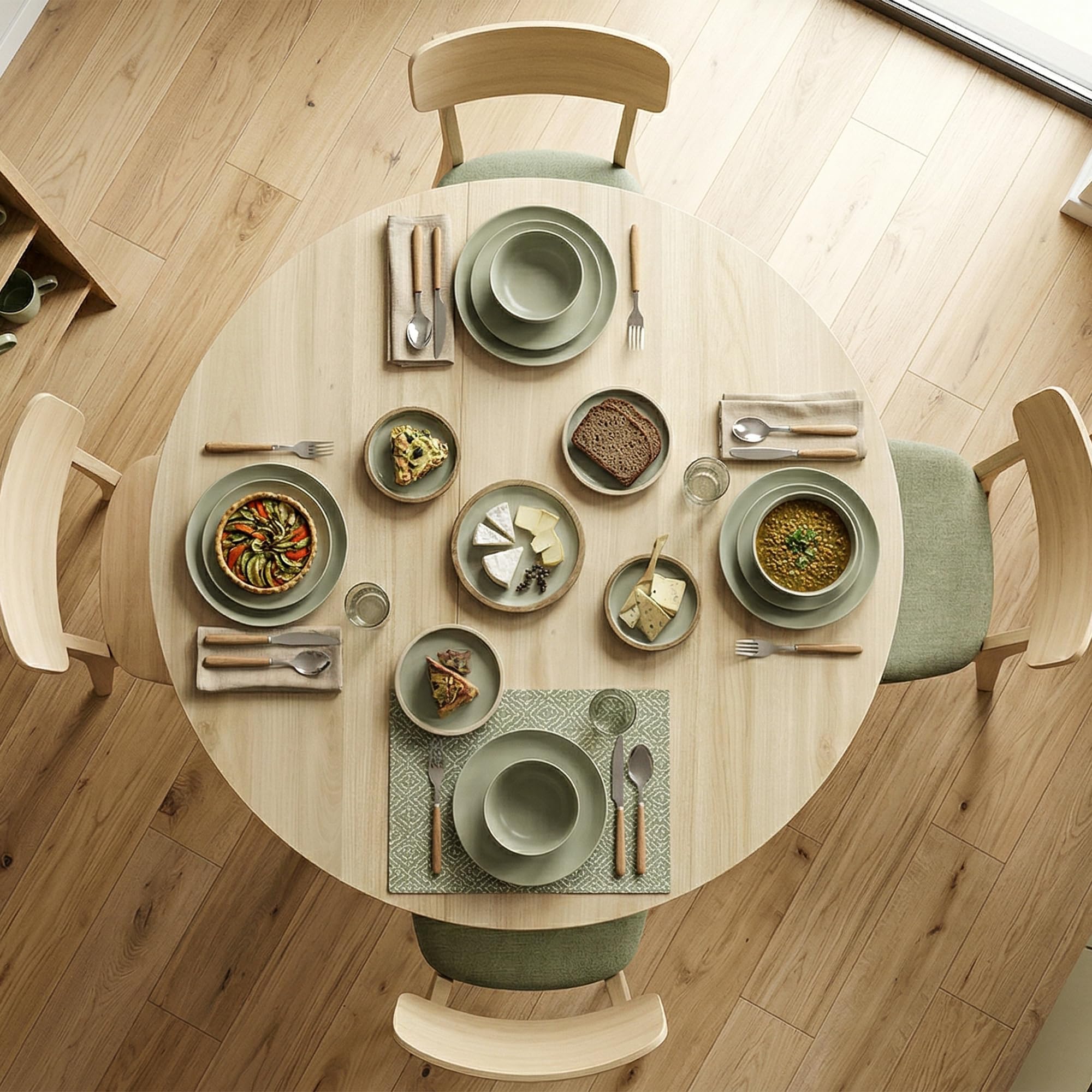 HOMCOM Table à Manger Pliante Ronde 2-6 Personnes Ø110x76 cm Bois Naturel | Table de Cuisine, Plateau Rabattable, Pieds Croisés en Acier, pour Petits Espaces, Salle à Manger