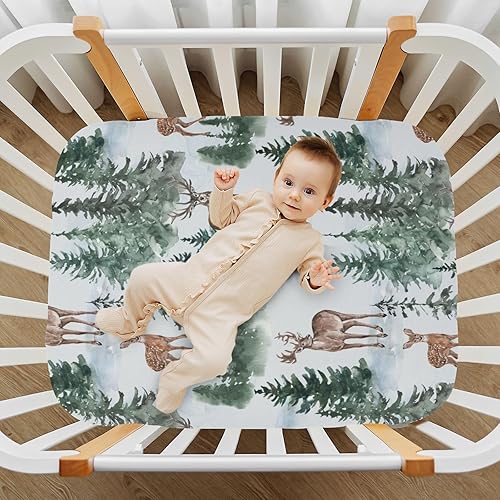 Miniatura 7 de Fitted Crib Sheet for Boys & Girls Christmas Deer Soft Breathable Unisex Baby Sheets for Standard Crib and Toddler Mattresses 39 x 27 in