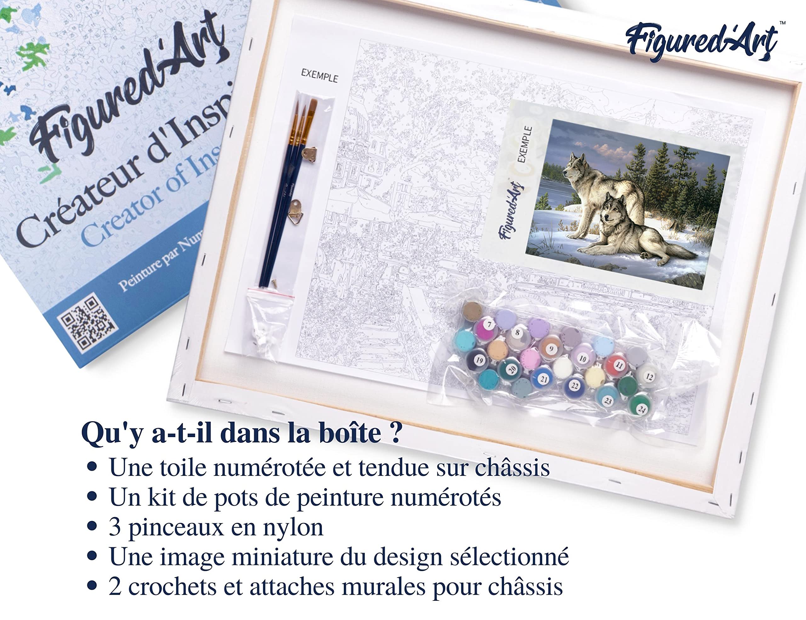 Figured'Art Malen Nach Zahlen Erwachsene Mit Rahmen Wolfspaar - Paint by Numbers Basteln DIY Bastelset 40x50cm Leinwand gespannt auf Holzrahmen