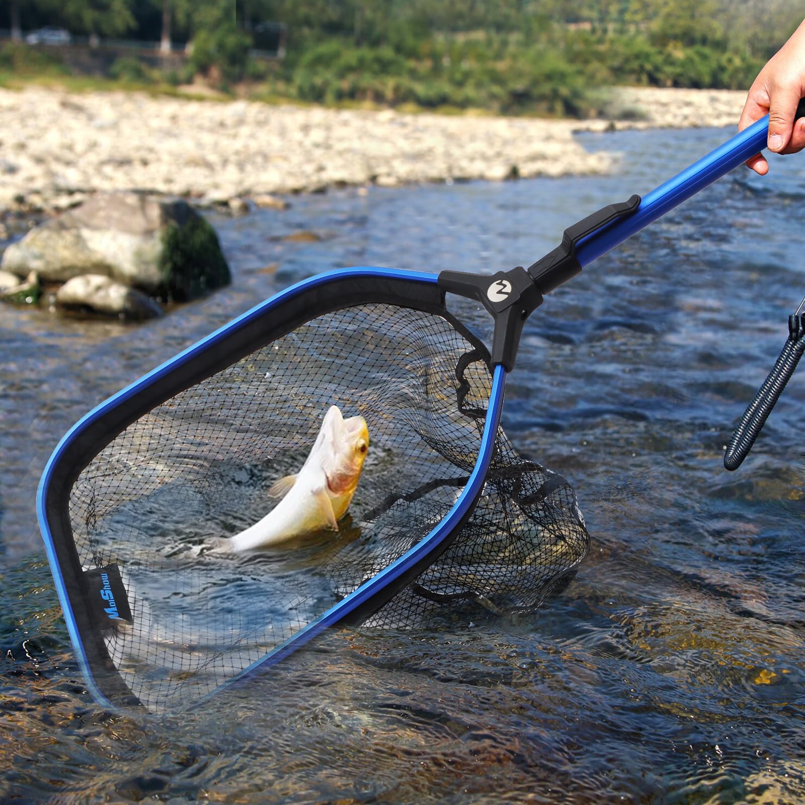 Filet de pêche flottant, épuisette pliable pour eau douce ou salée - Filet de pêche télescopique pliable et filet de pêche à la mouche