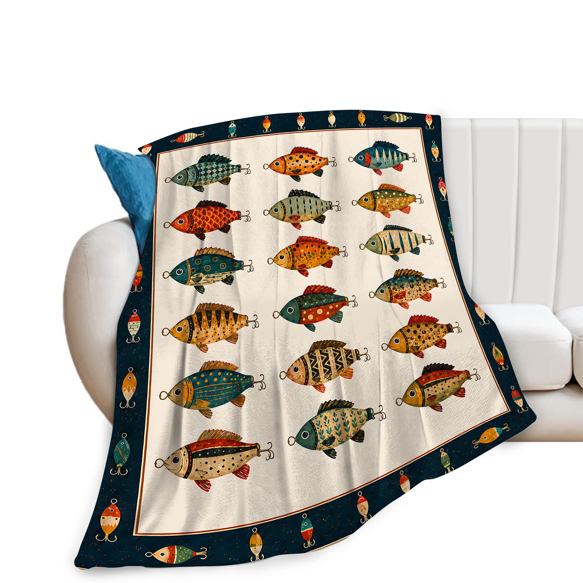 UIAMT Colorful Fish Throw Blanket Freshwater Fish Angler Lover Gift 40"x50"