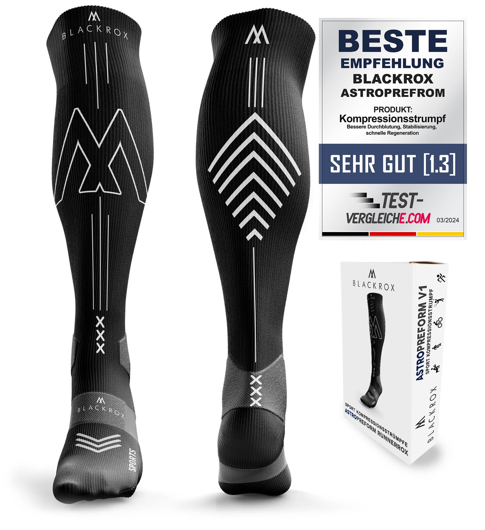 BLACKROX Chaussettes de compression pour le sport, l'astropréforme, chaussettes de compression de sport, chaussettes de course, chaussettes longues de compression pour homme et femme