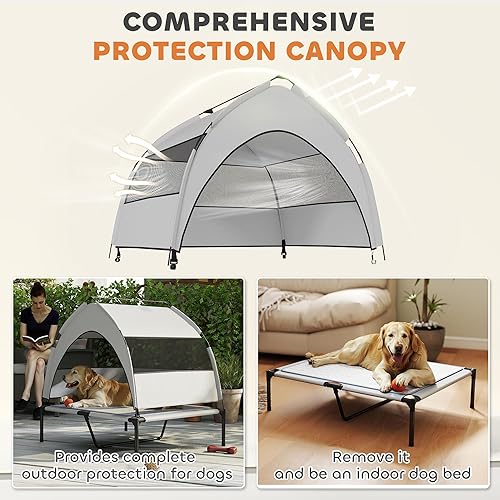 Miniatura 4 de PawHut Cama elevada para perros con almohadilla de enfriamiento, cama elevada para mascotas al aire libre con toldo extraíble, malla transpirable,