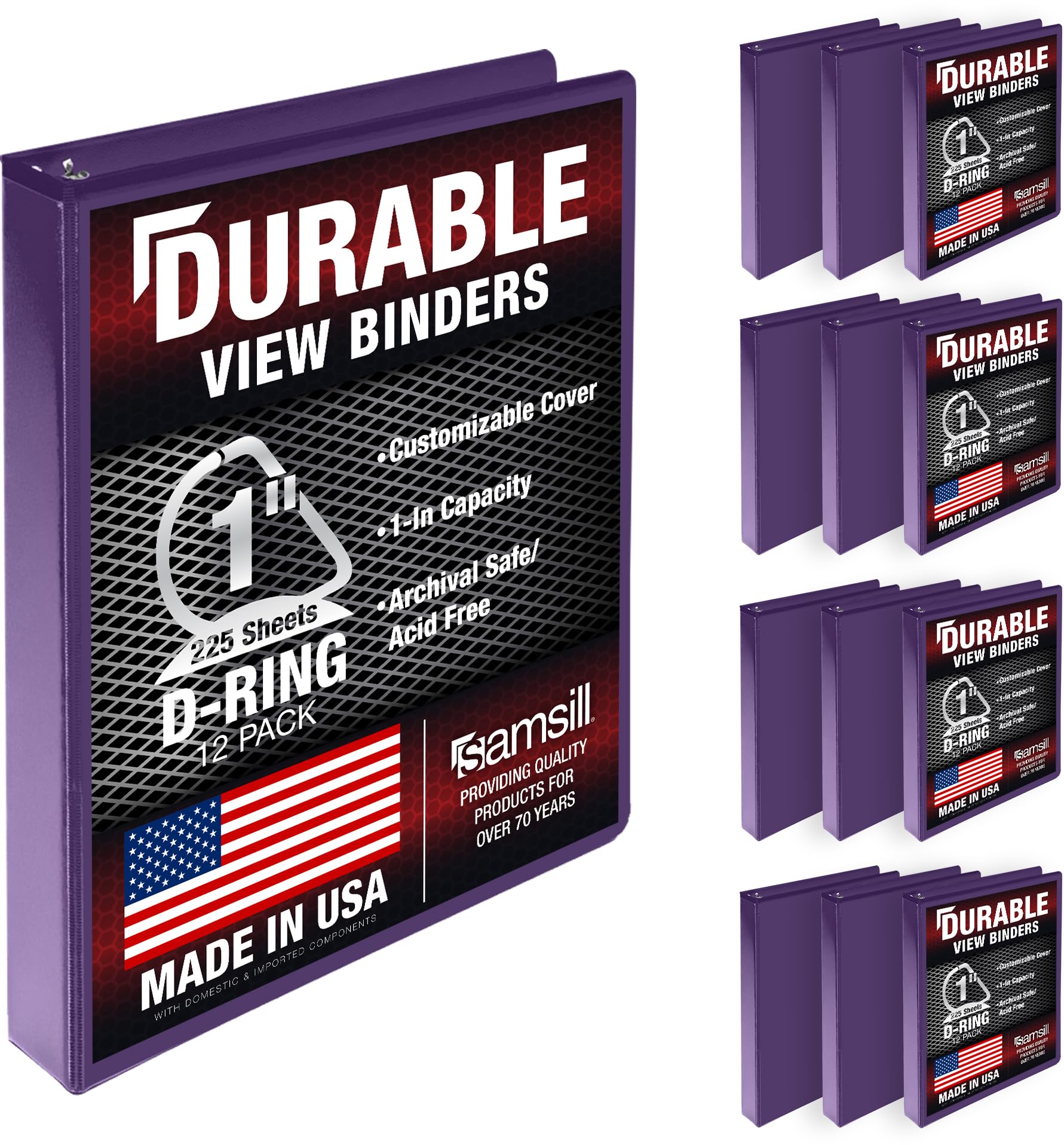 Samsill Durable 1 inch D-Ring Binder, 12 Pack Purple | Recycled Chipboard for Office & School - main product image