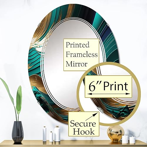 Miniatura 8 de Ágata verde y dorada IV- Espejo de tocador, espejos de baño, espejos de pared para sala de estar, dormitorio, espejo redondo - Grande 24 x 24 pies,