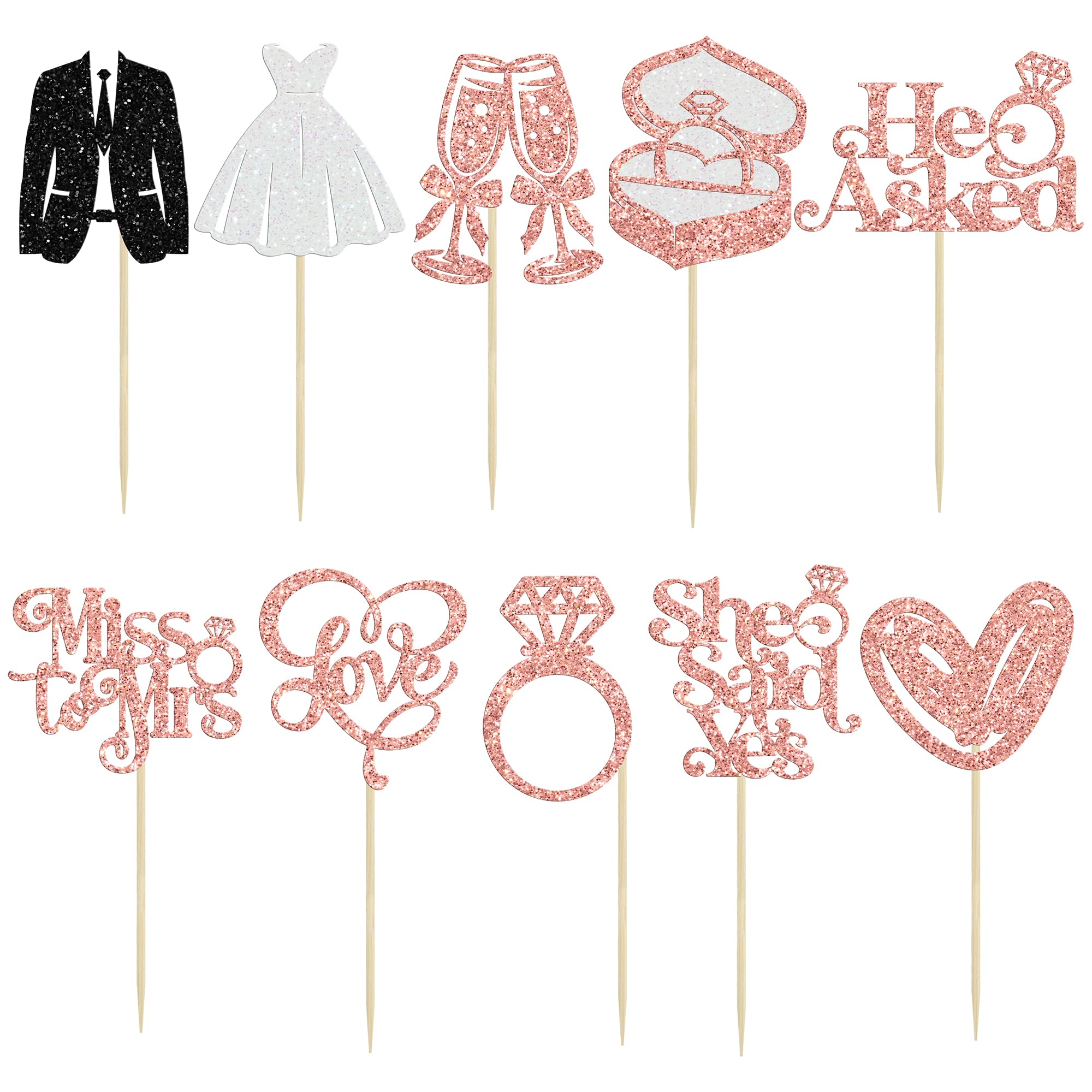 Gyufise 30Pcs She Said Yes Cupcake Toppers Glitter Diamond Ring I Do Love Cupcake Picks Miss to Mrs He Asked Bridal Shower Wedding Engagement Bachelorette Cake Decoration Rose Gold - Image 3