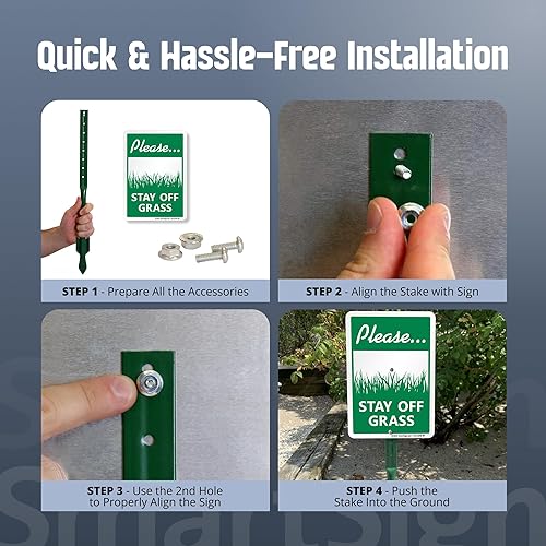 Miniatura 6 de SmartSign Kit de letrero y estaca "Please Stay Off Grass" de 10 x 7 pulgadas, aluminio laminado resistente al óxido, verde sobre blanco, juego de 1,
