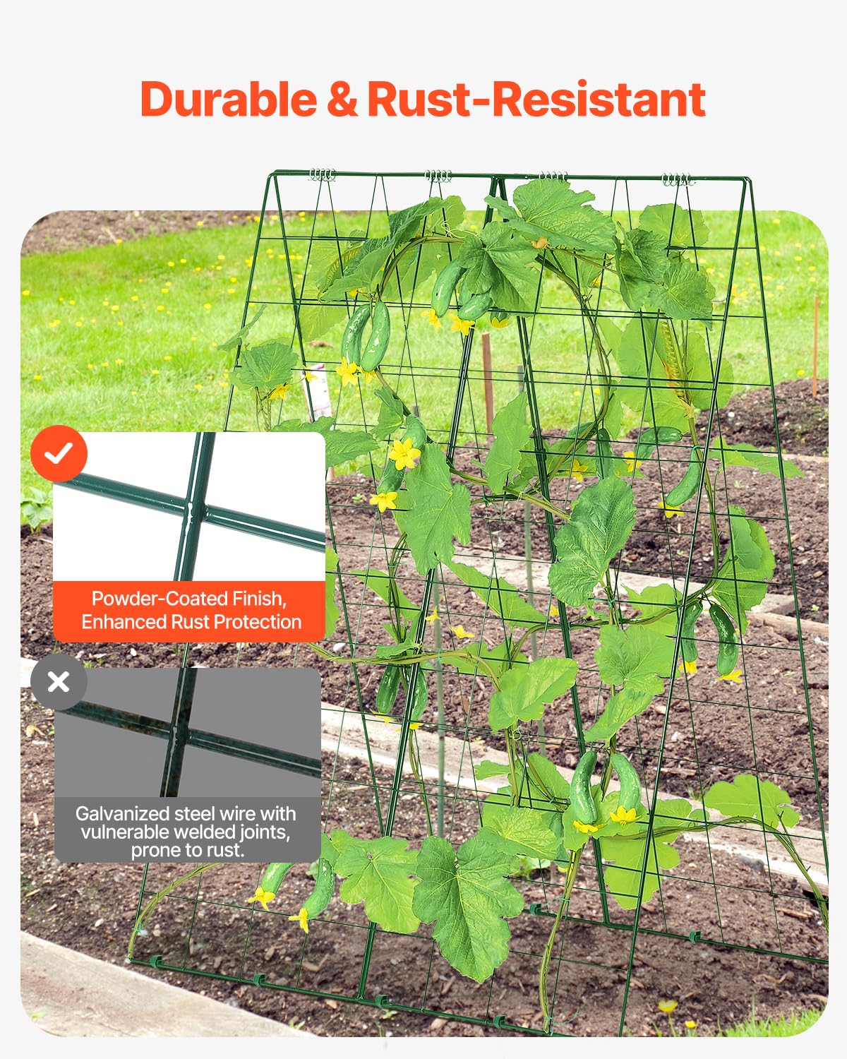 VEVOR Treillis de Concombre pour Plantes grimpantes, Treillis de Jardin Pliable en métal pour lit surélevé, avec Pinces pour Plantes, Support de Plantes, pour tomates, courges, légumes, 117 x 84 cm