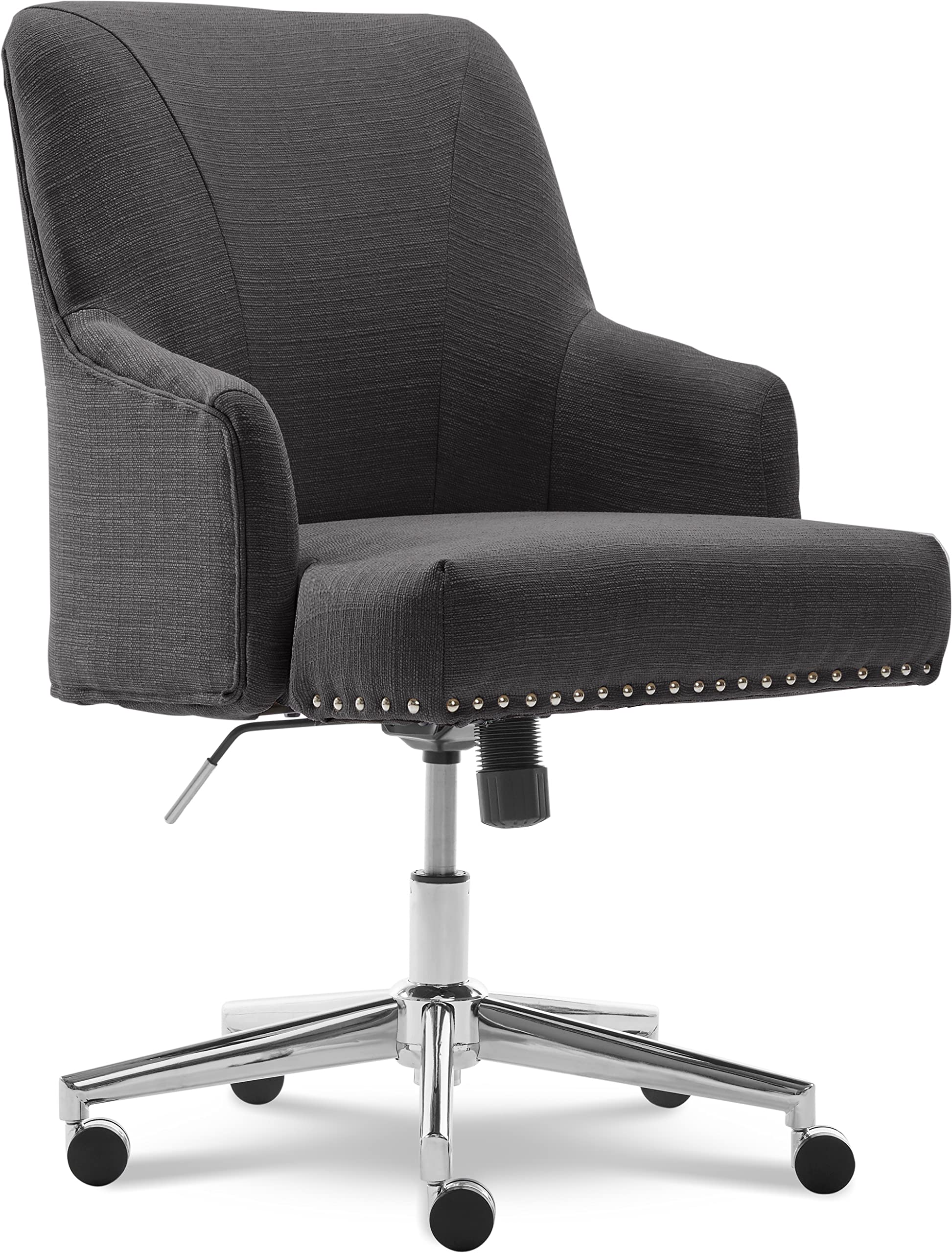 Photo 1 of ***PARTS ONLY***Serta Leighton Home Office Chair with Memory Foam, Height-Adjustable Desk Accent Chair with Chrome-Finished Stainless-Steel Base, Twill Fabric, Dark Gray Twill Fabric Dark Gray