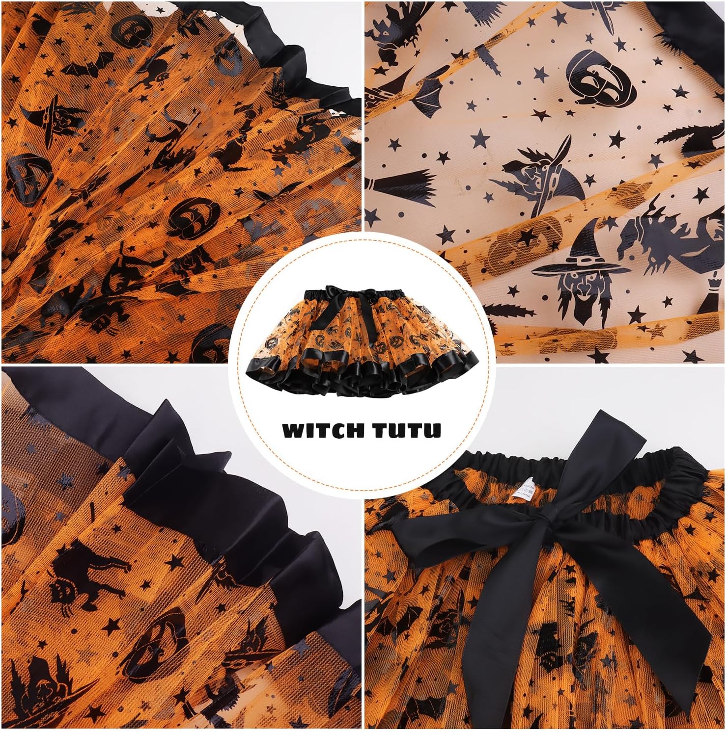 Witch Costume Women, 5PCS Halloween Costume with Hat Tutu Broom Striped Thigh Socks Gloves