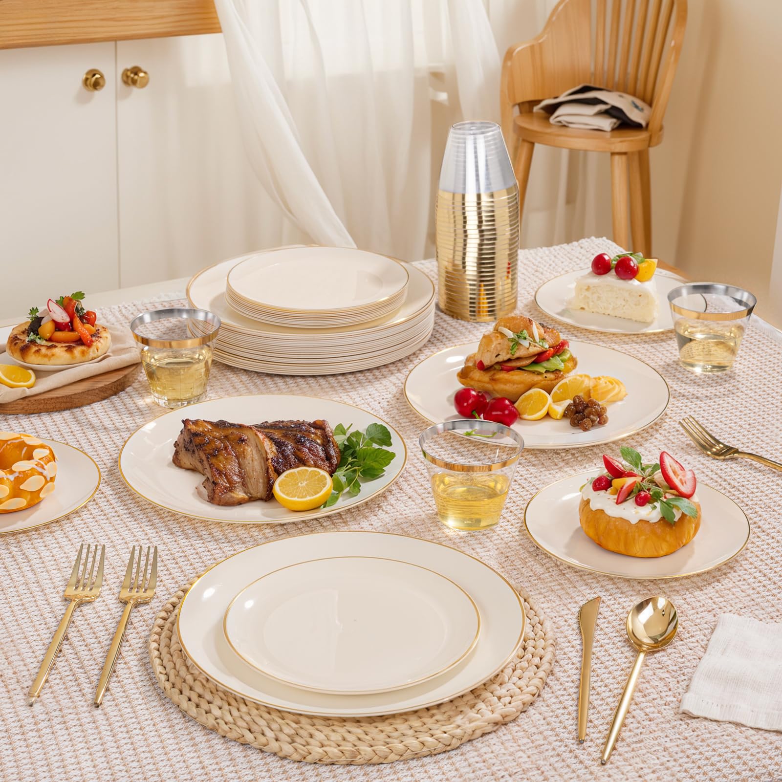 150 Ivory Plastic Plates - Party & Event Supplies -5