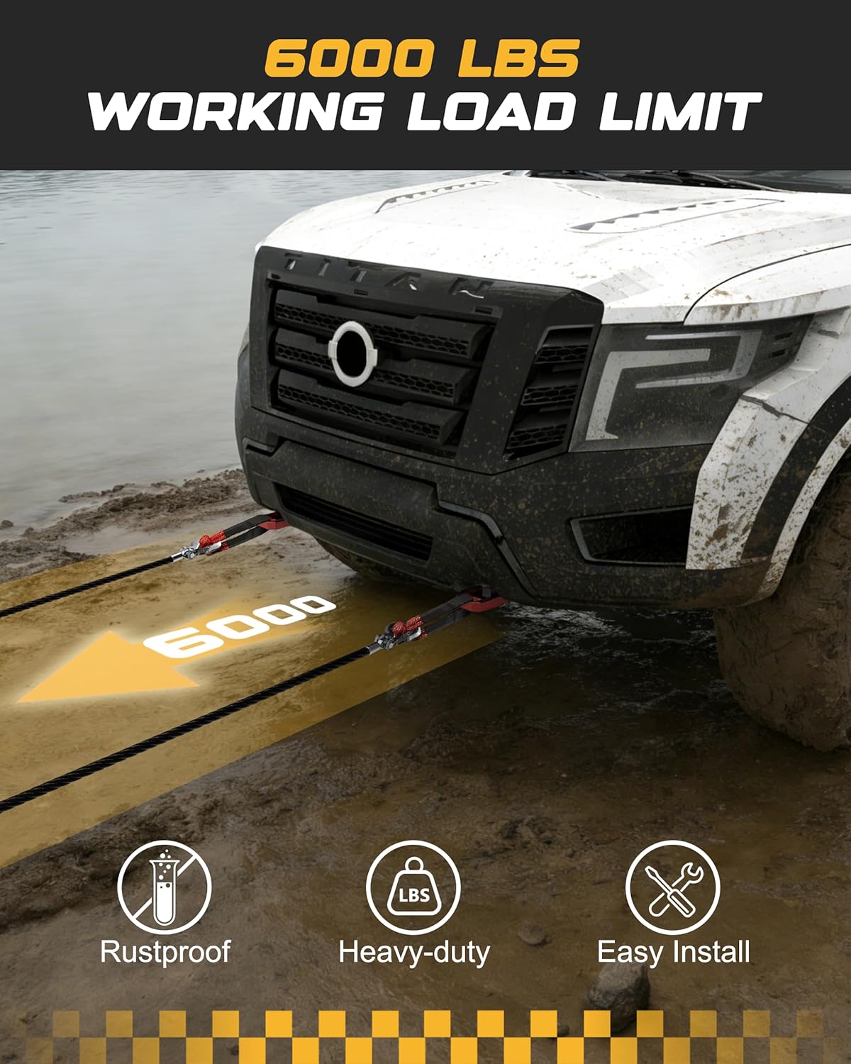 RETRUE Front Tow Hooks with Soft Shackle, 6000Lbs Capacity – Compatible with 2024-2026 Toyota Tacoma, 2025-2026 4Runner, 2024-2025 Land Cruiser 250, Essential Towing Accessory 2pcs