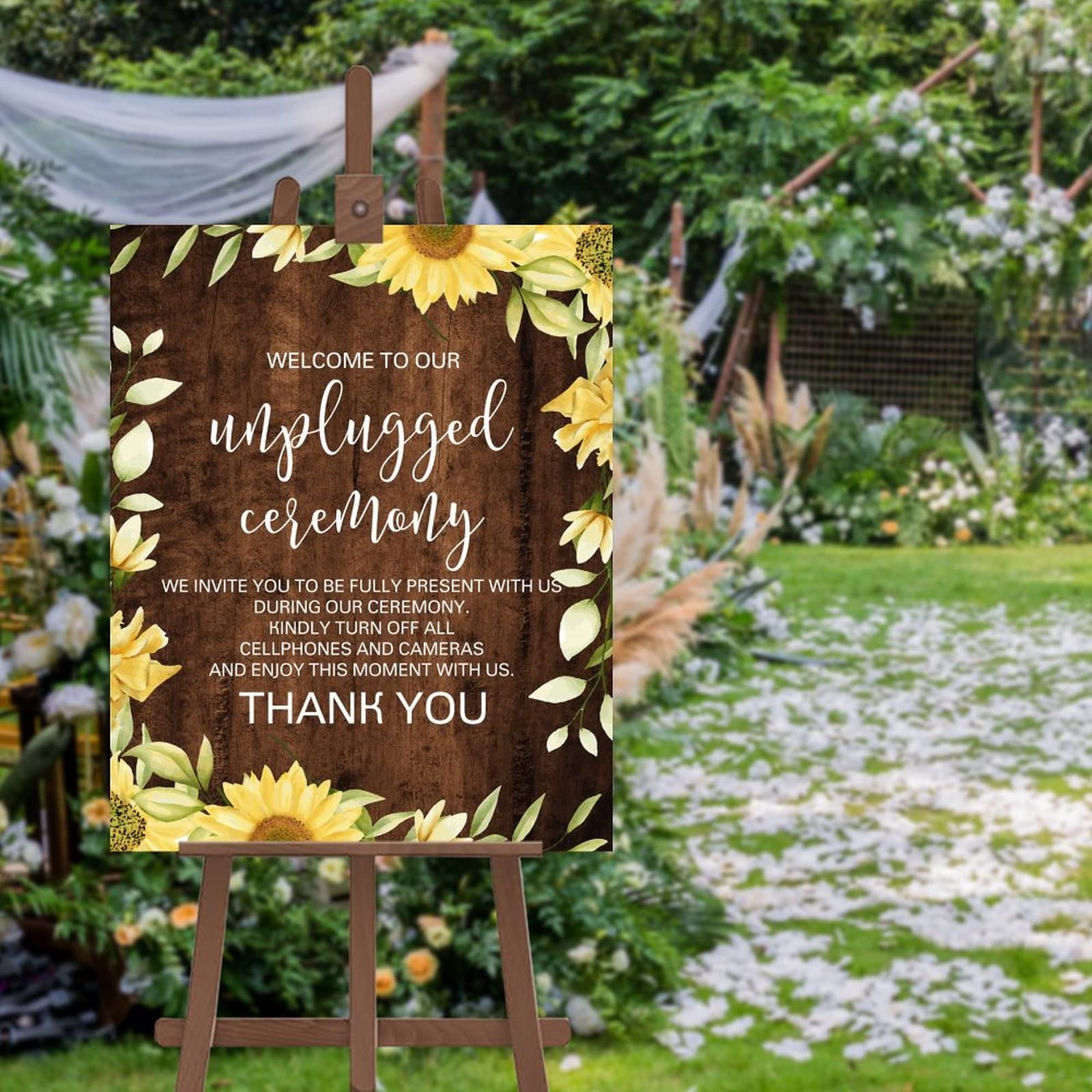 Panneau de bienvenue mariage rustique personnalisé avec prénoms et date décor tournesol