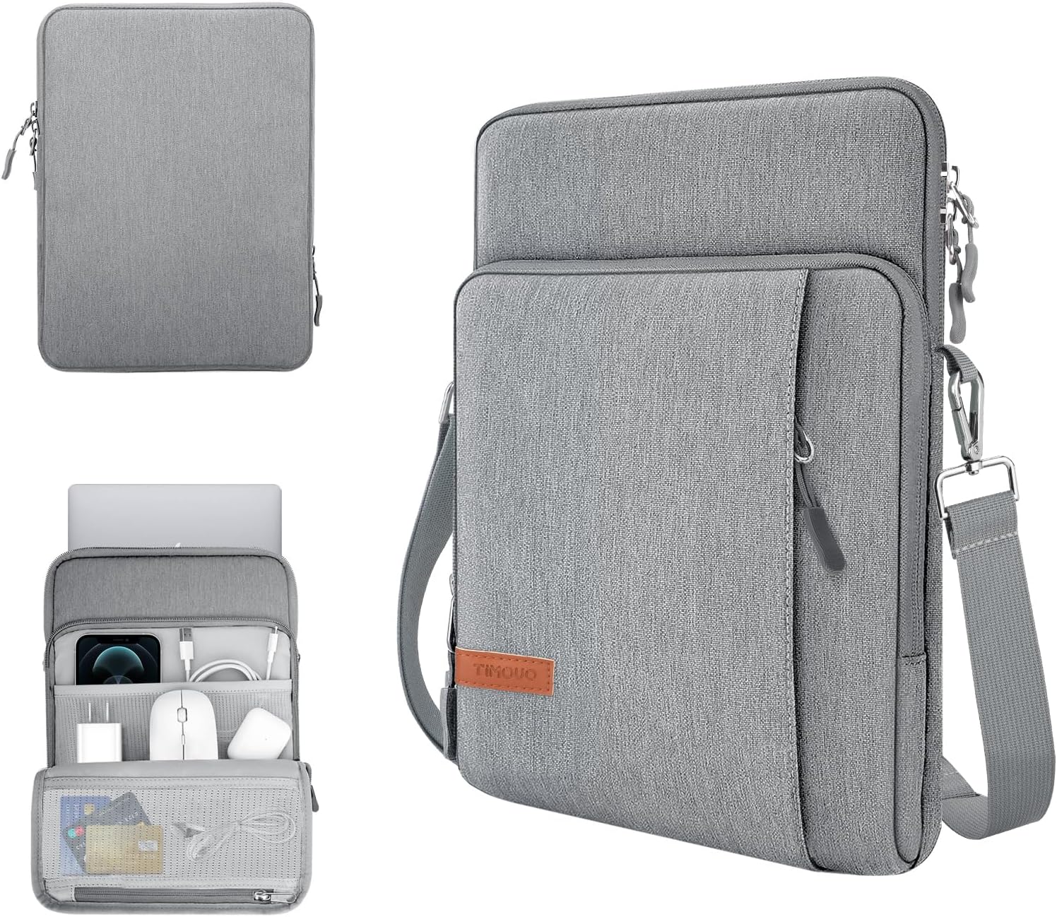 TiMOVO 13.3-14 Inch Laptop Sleeve Carrying Bag with Pockets for MacBook Neo 13", MacBook Air 13.6", Mac Pro 14", HP Dell ASUS Lenovo, Computer Sleeve Bag with Shoulder Strap,Light Gray