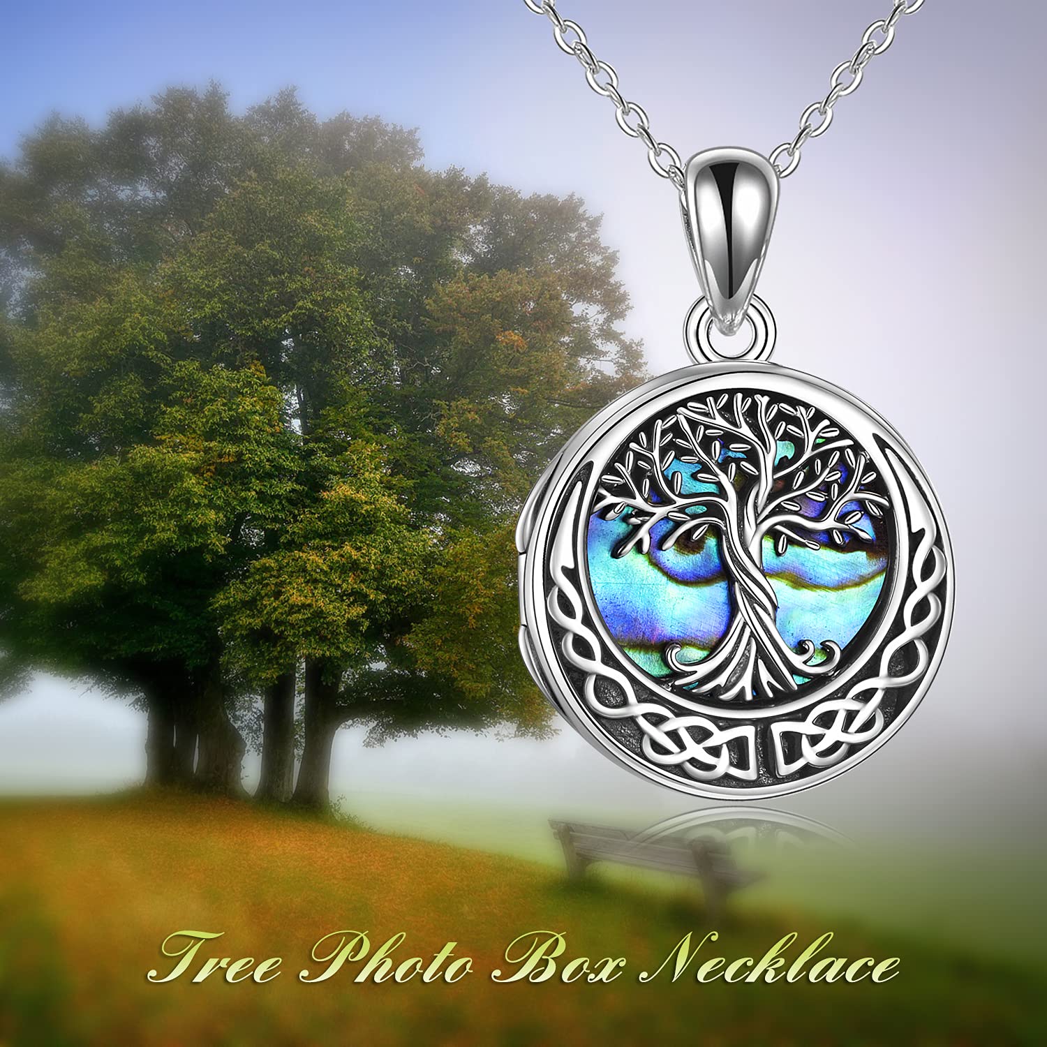 YAFEINI Collana con medaglione con albero della vita, S925, in argento Sterling con foto e albero della vita, medaglione, ciondolo per donna e fidanzata, Argento sterling