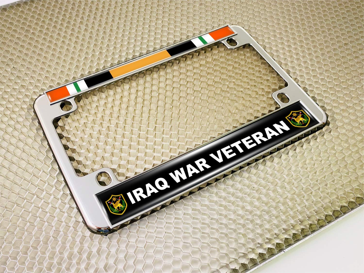 Motorcycle Metal License Plate Frame with Iraq War Veteran Design - Picture 14 of 18