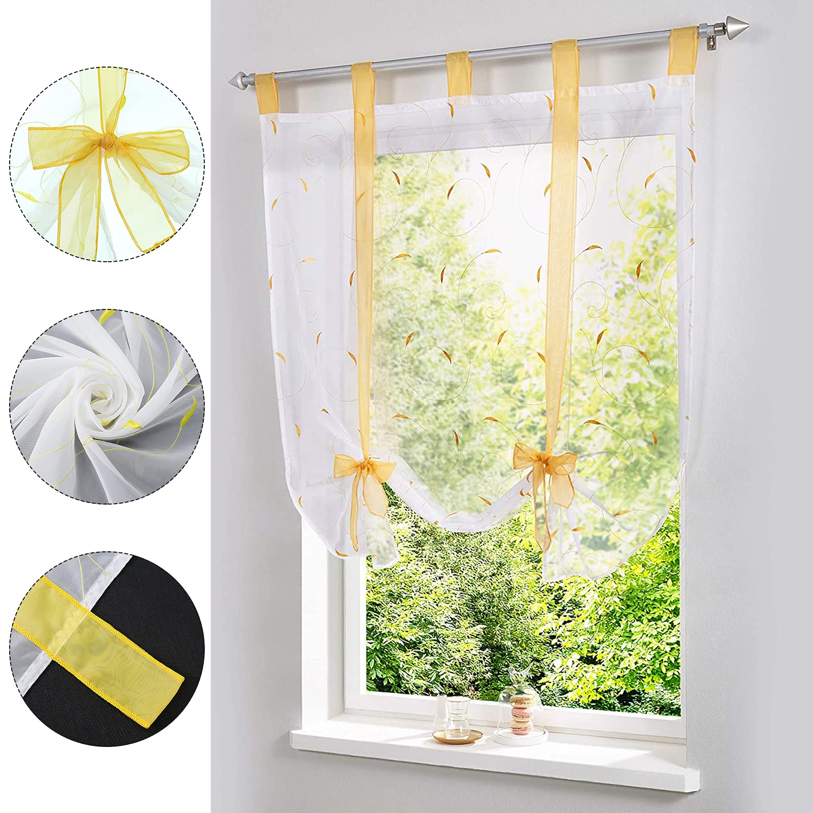 ESLIR Estor Con Trabillas, Cortina Para Cocina, Transparente, Moderno, Voile Blanco, 140 X 155 Cm, 1