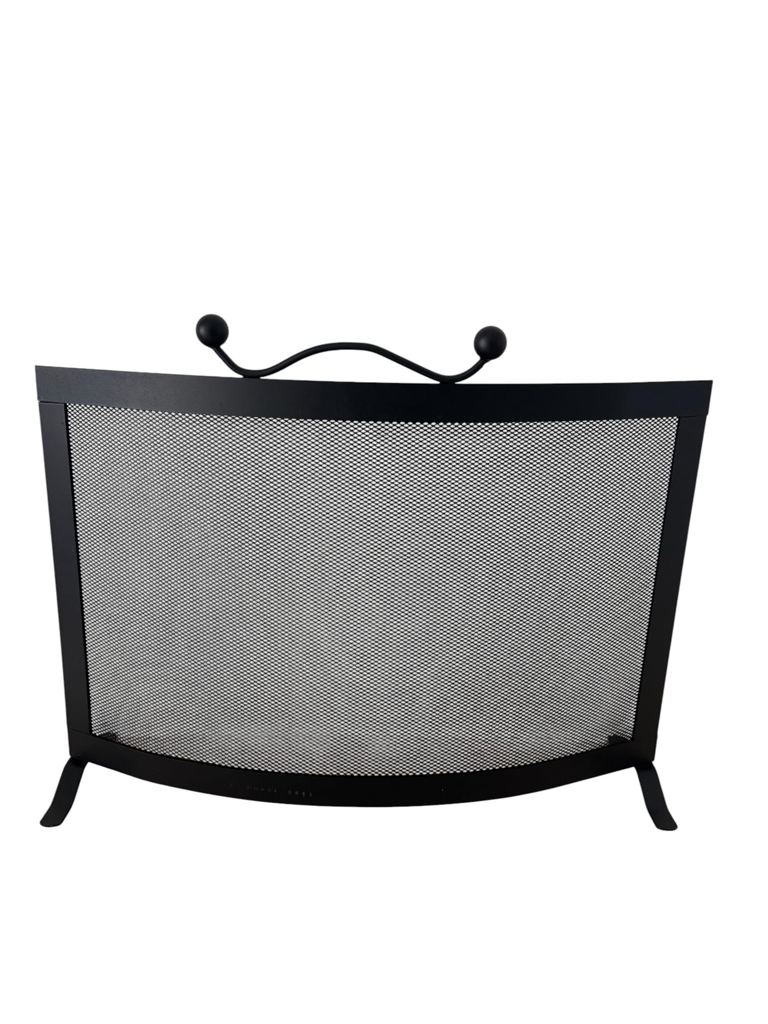 Parascintille per Camino in Ferro, Design Moderno Curvo, 57 x 43h cm, Nero, Made in Italy
