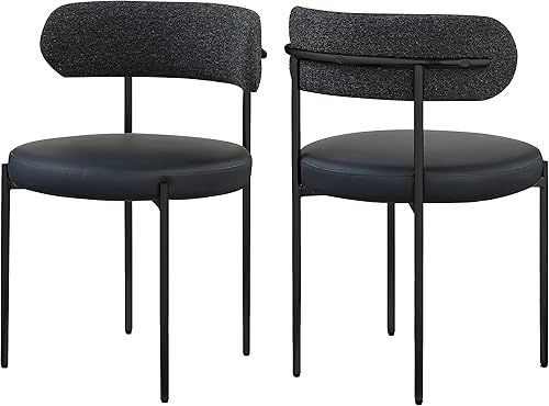 Miniatura 11 de Meridian Furniture 881Black-C Beacon Collection Modern  Silla de comedor contemporánea, asiento de cuero vegano negro, respaldo de bucle, acabado