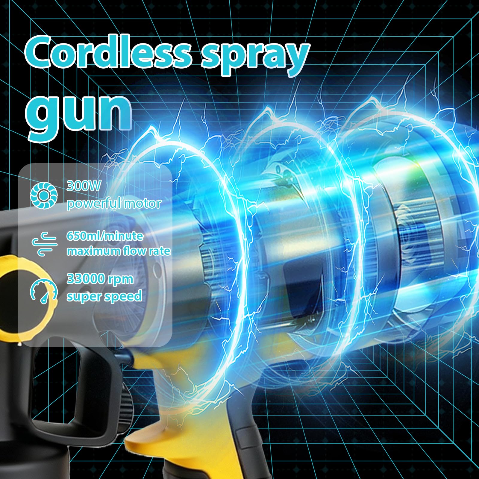 Pistola de pintura con batería de 2 x 2000 mAh, 3 patrones de pulverización, control de flujo ajustable, sistema de pulverización eléctrico para paredes, muebles, vallas, puertas