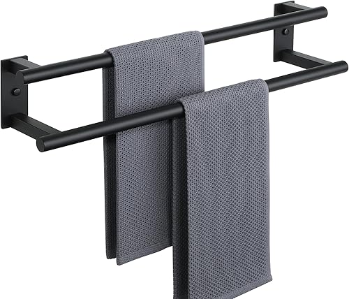 Alise GDL7600-B SUS304 - Toallero de doble barra para colgar en la pared, soporte de pared de 24 pulgadas, acabado negro mate