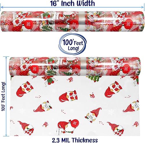 Miniatura 2 de AnapoliZ Rollo de celofán navideño  100 pies de largo x 16 pulgadas de ancho  2.3 mil de cristal transparente, gnomos de Navidad de celofán
