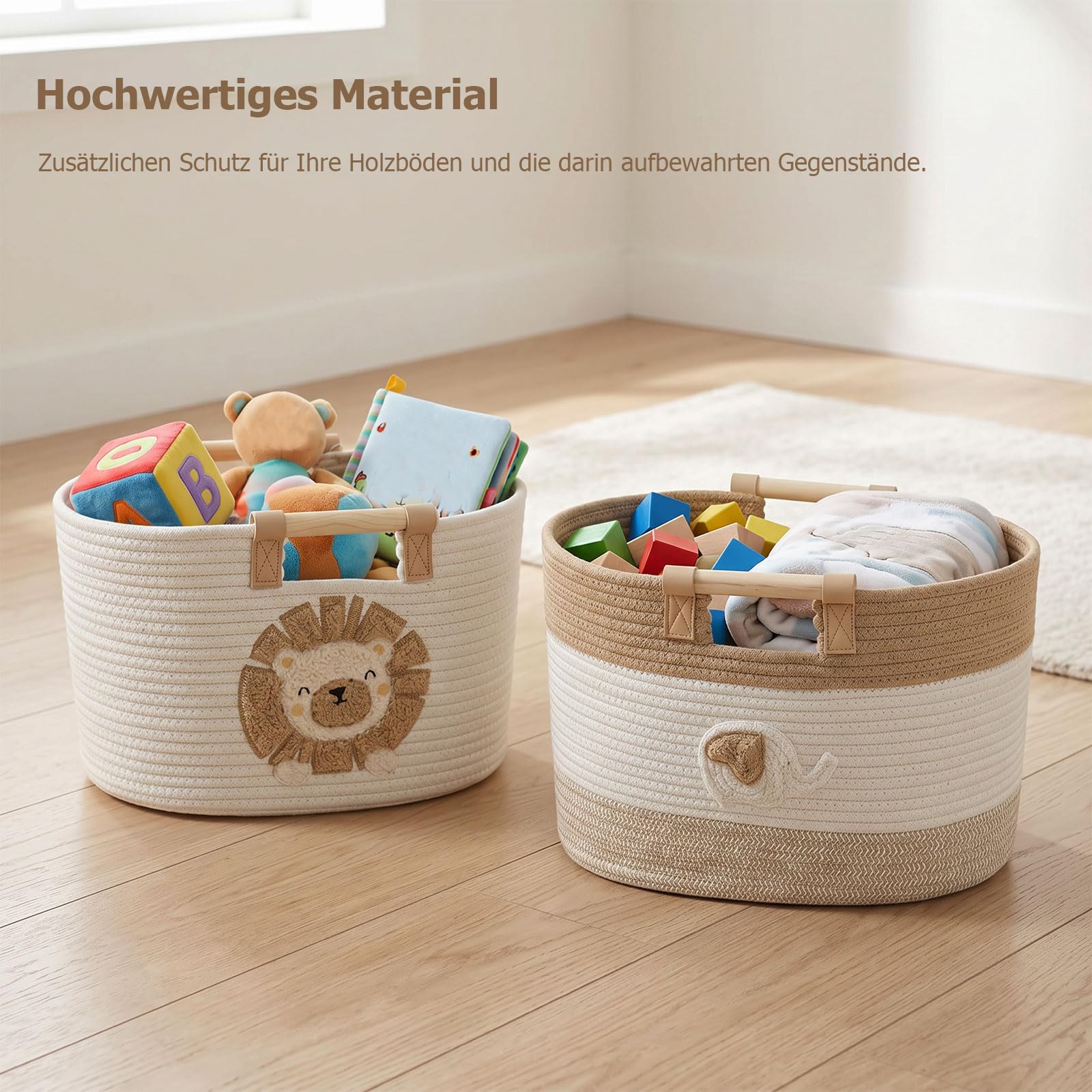 Cesta de almacenamiento de algodón, cesta trenzada con asas de madera, cestas decorativas lavables, cestas organizadoras multifuncionales para salón, baño y estantes (blanco/grande)