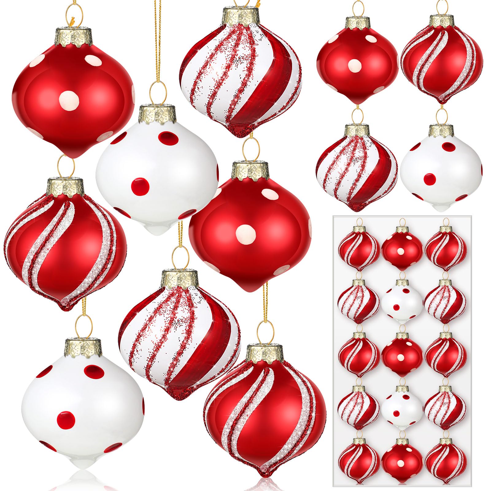 Hungdao 12 Pcs Christmas Decor Peppermint Candy Ornament Set Christmas Candy Cane Balls Ornaments Christmas Candy Cane Decorations Christmas Balls Mini Glass Ornaments for Indoor Outdoor Tree Decor