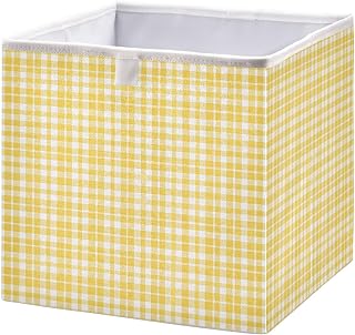Kigai Cube Storage Basket 11x11x11 Inch, Collapsible Fabric Storage Bin | Decorative Cube Organizer Bins for Closet Shelves, Bedroom, Nursery & Office, Holds Clothes, Books, Yellow Gingham