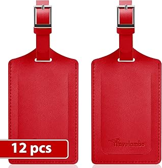 Travelambo Luggage Tags for Suitcases Faux Leather Privacy Protection 12 Pack Bag Tags Travel Accessories Essential, Deep Red