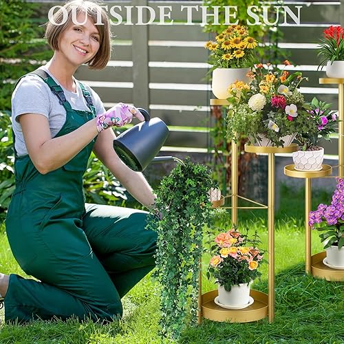 Miniatura 5 de Matekxy Soporte de metal para plantas para interiores y exteriores, con 4 soportes para macetas, estantes altos de esquina para plantas, estantes
