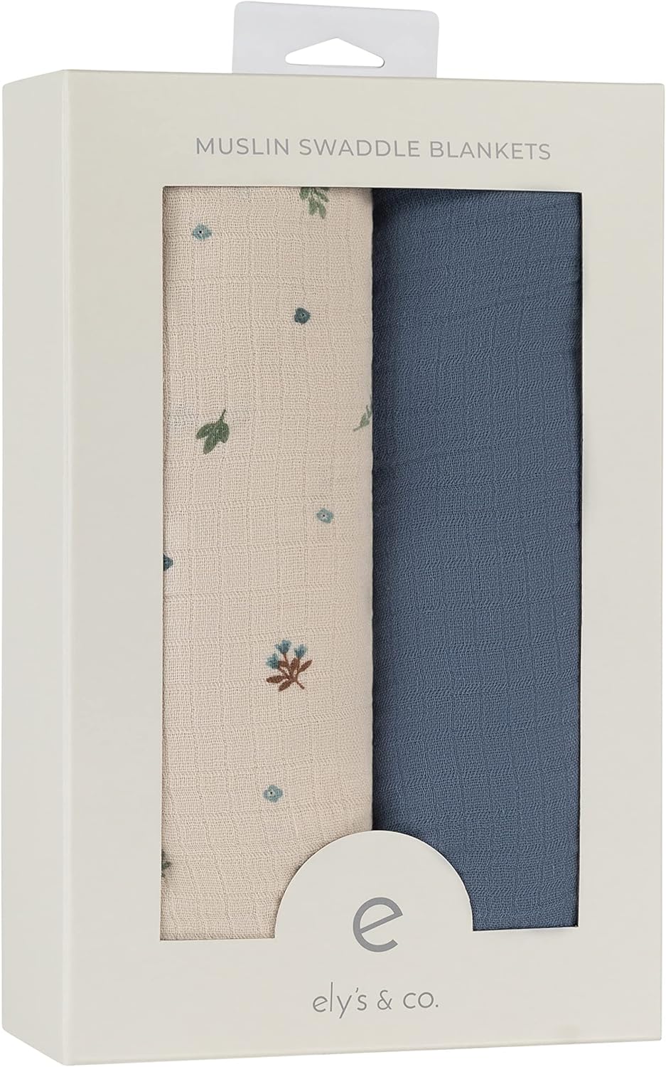 Ely's & Co. Muslin Swaddle Blanket 2-Pack — 100% Cotton Muslin Extra-Large Swaddle Blankets (47” x 47”) Solid + Printed (Blue Garden Flower) - Image 2