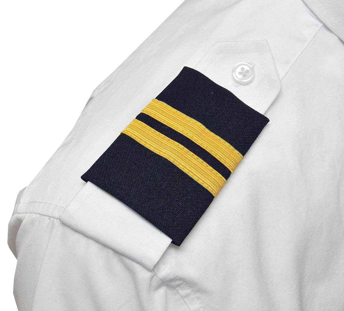 Professional Pilot Uniform Epaulets - Two Bars - Gold Nylon on Dark Navy