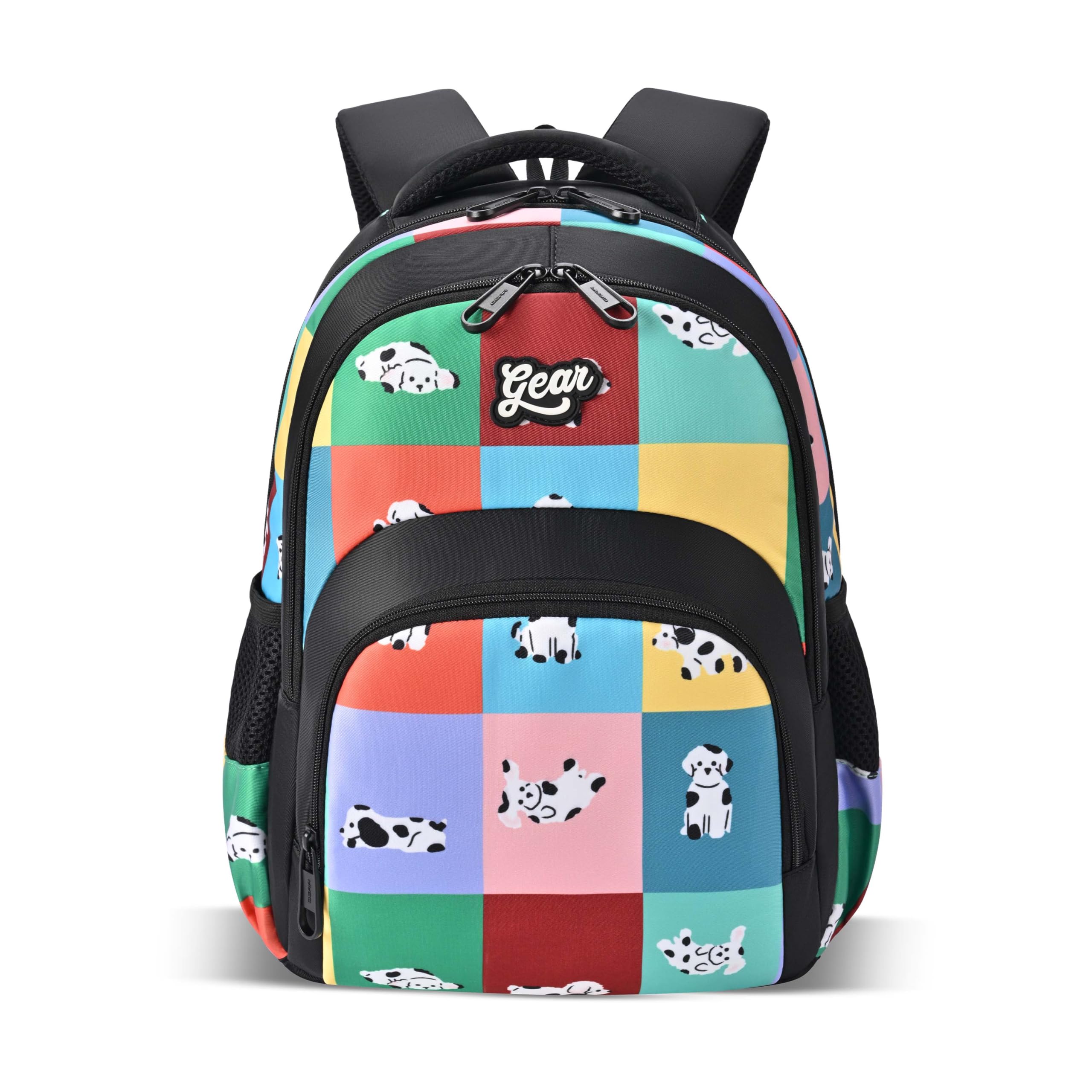 Gear Puffy 3 Compartment Backpack 15"/21L Small Water Resistant School Bag/Casual Backpack/Daypack/Kids Bag for Boys/Girls (Black-Green)