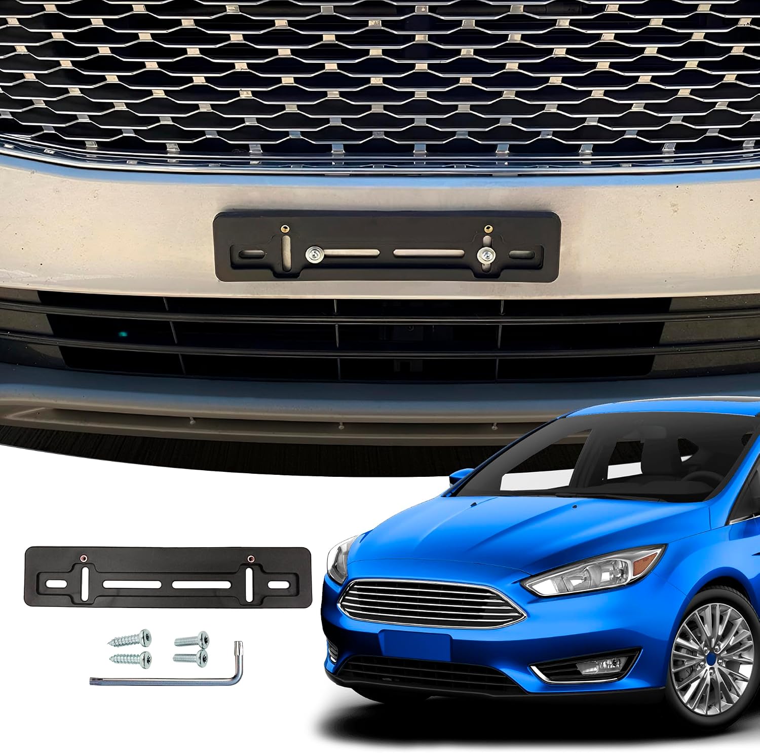 Front Bumper License Plate Bracket for Ford 2000-2026, Plate Holder Set w 4 Unique Screw Bolts & Wrench Kit, License Tag Mounting Kit, Quality Plate Holders, Premium Car & Truck Accessories