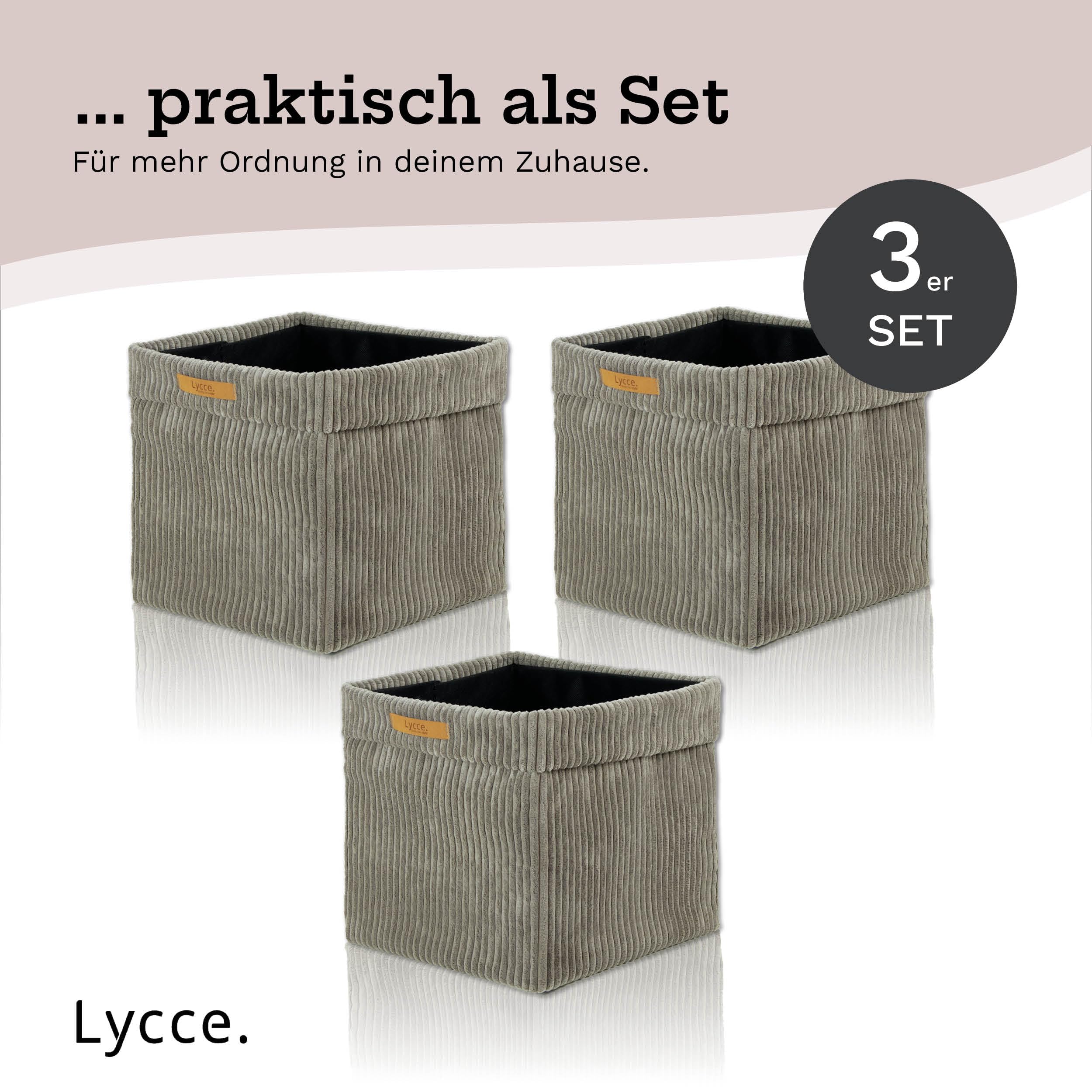 Lycce Kallax Box Cord, kosz do przechowywania na regał Kallax, składane pudełko 33 x 33 x wys. 31 cm (taupe, 3 sztuki w zestawie)