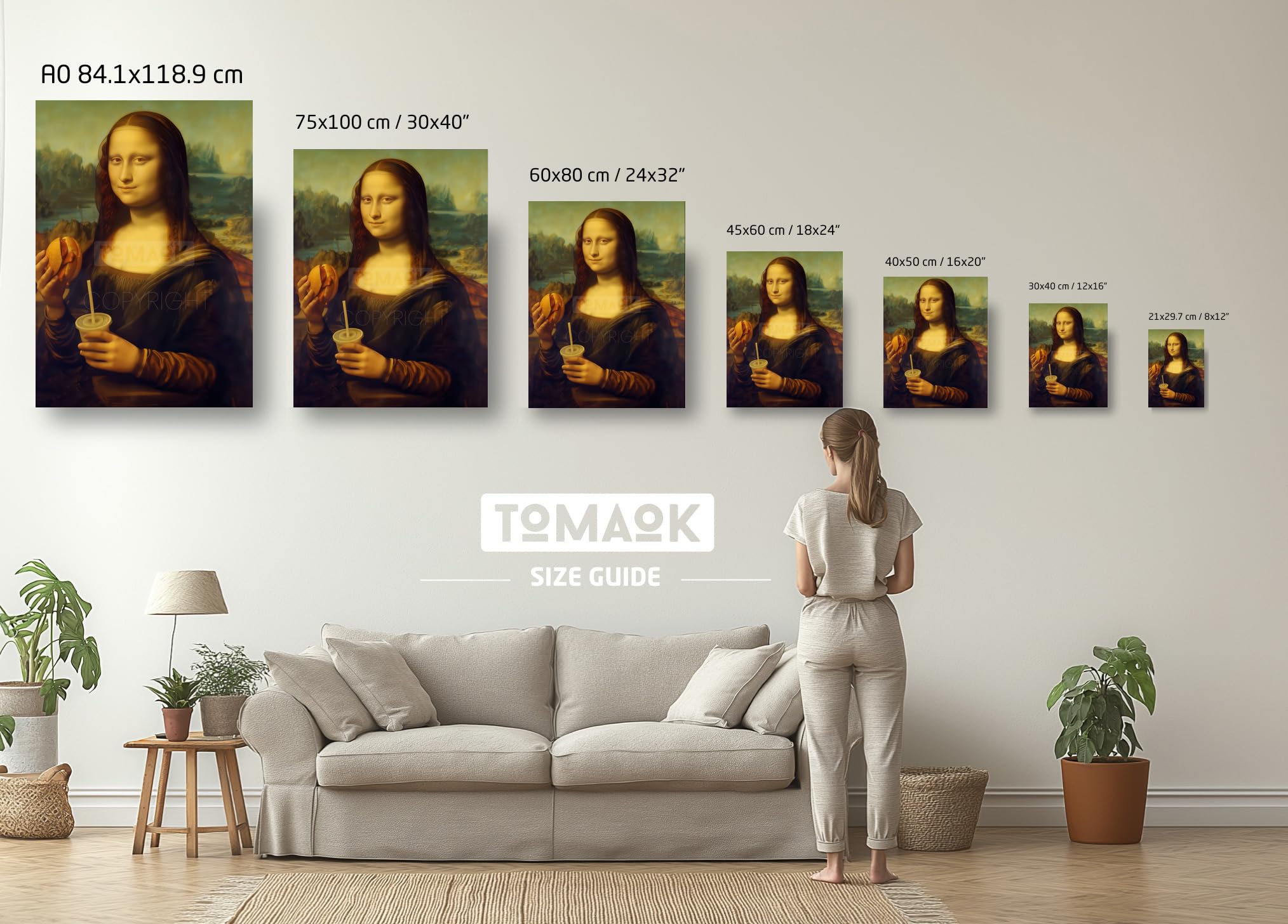 Poster della Gioconda reinterpretato McDonald, Leonardo Da Vinci (cornice non fornita) Parodia Mona Lisa, tema Mac Fast Food, umorismo, decorazione da parete divertente
